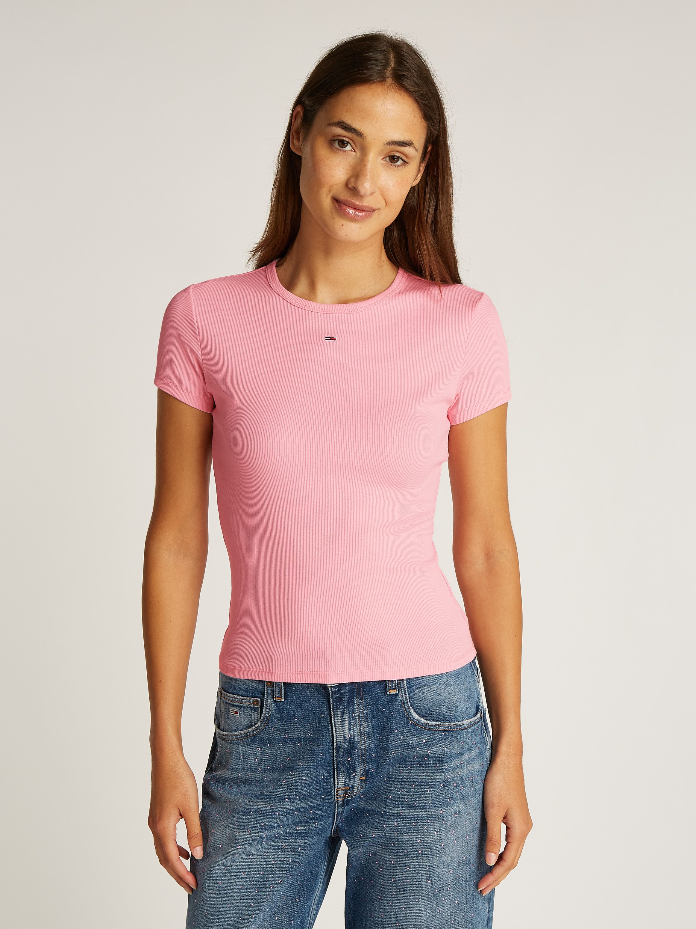 TOMMY JEANS T-shirt Slim Essential Rib Shirt, Rippshirt Rundhalsshirt