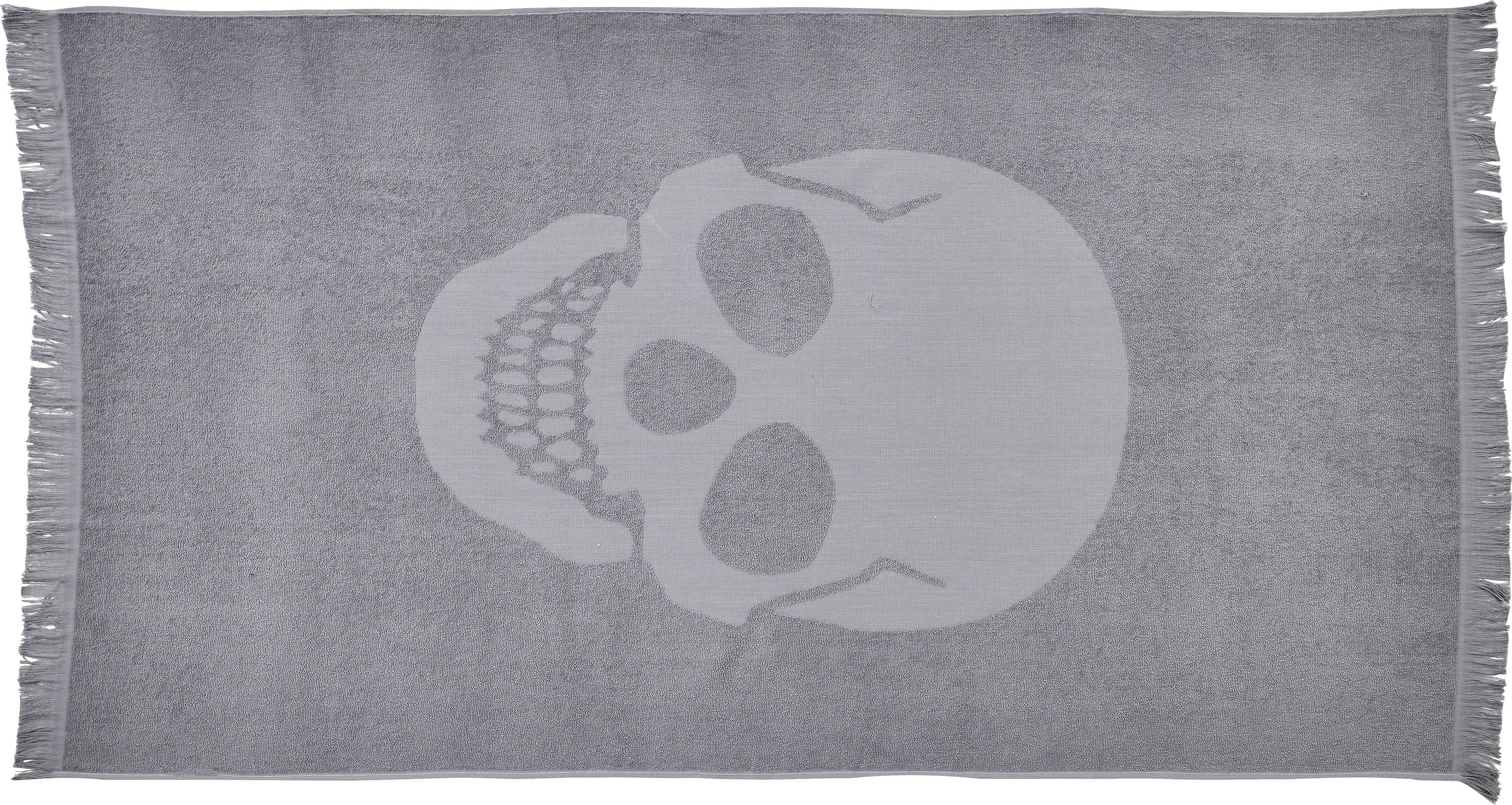 done.® Hamam-baddoeken Skull 90x160 cm, zachte & absorberende badstof binnenkant, unikleurig, met doodskopmotief & franje, ideaal als strandlaken (1 stuk)