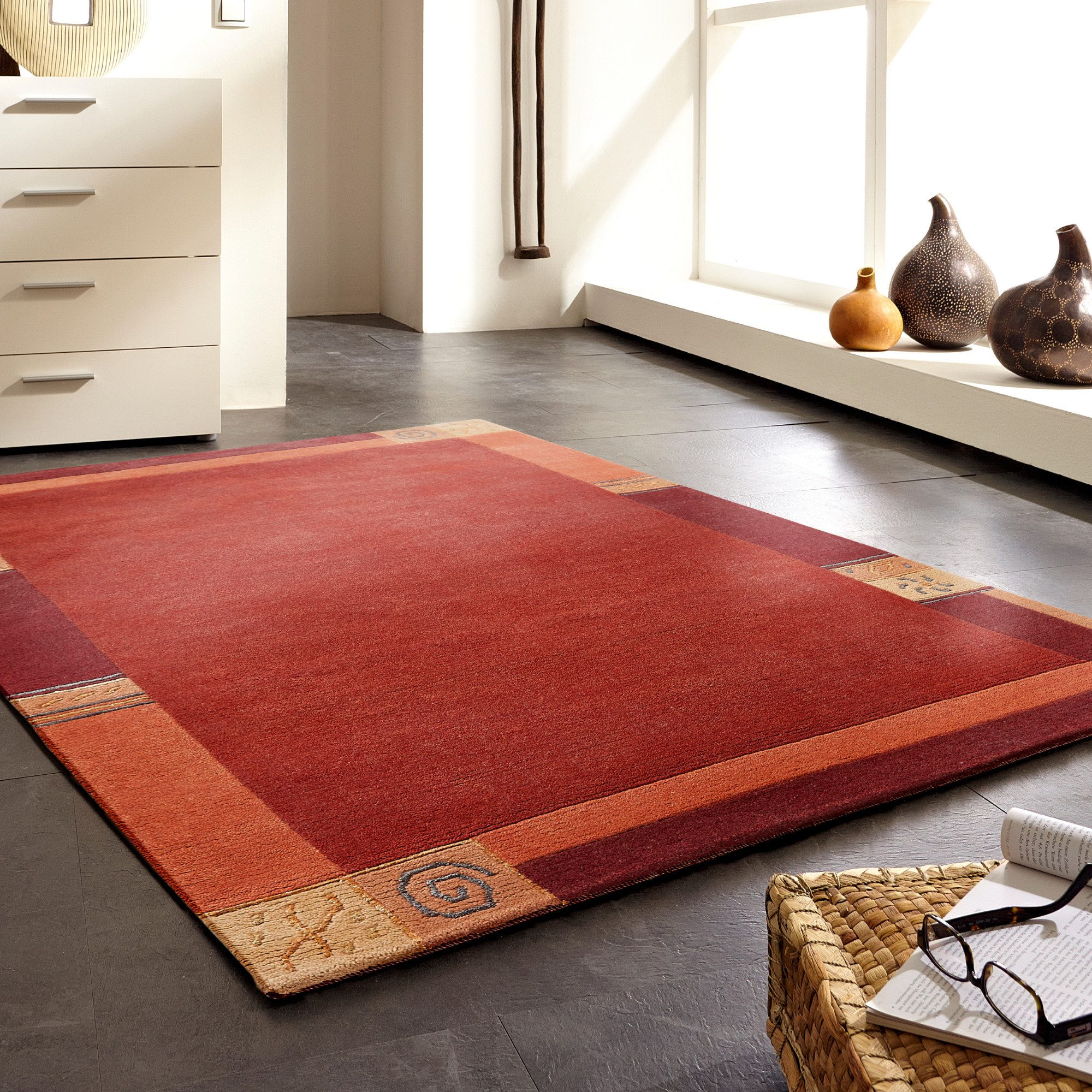 LUXOR living Wollen kleed India zuivere wol, met de hand geknoopt, met randdessin, ook als loper