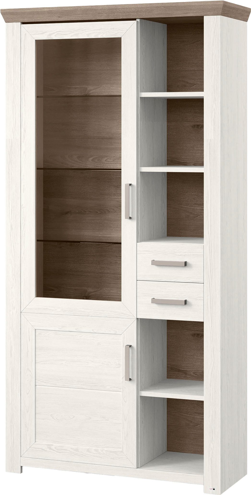 set one by Musterring Staande vitrinekast York Type 05 en 06, met Glazendeur, verlichting optioneel, hoogte 207 cm