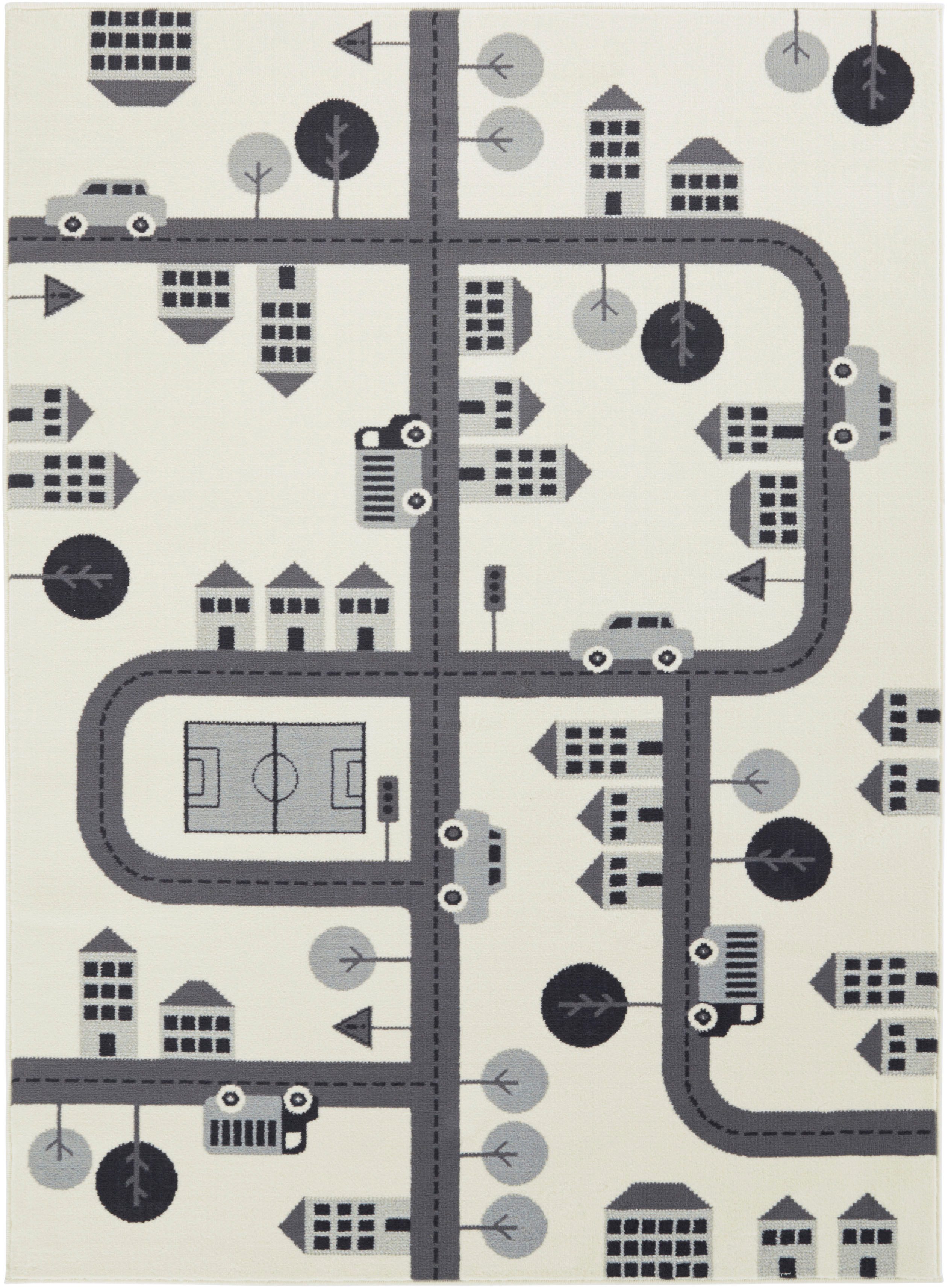 HANSE Home Kindervloerkleed Town Kortpolig, kindertapijt, speelmat, straatontwerp, kinderkamer speelkleden maat 120 cm x 170 cm x 0,9 mm beige