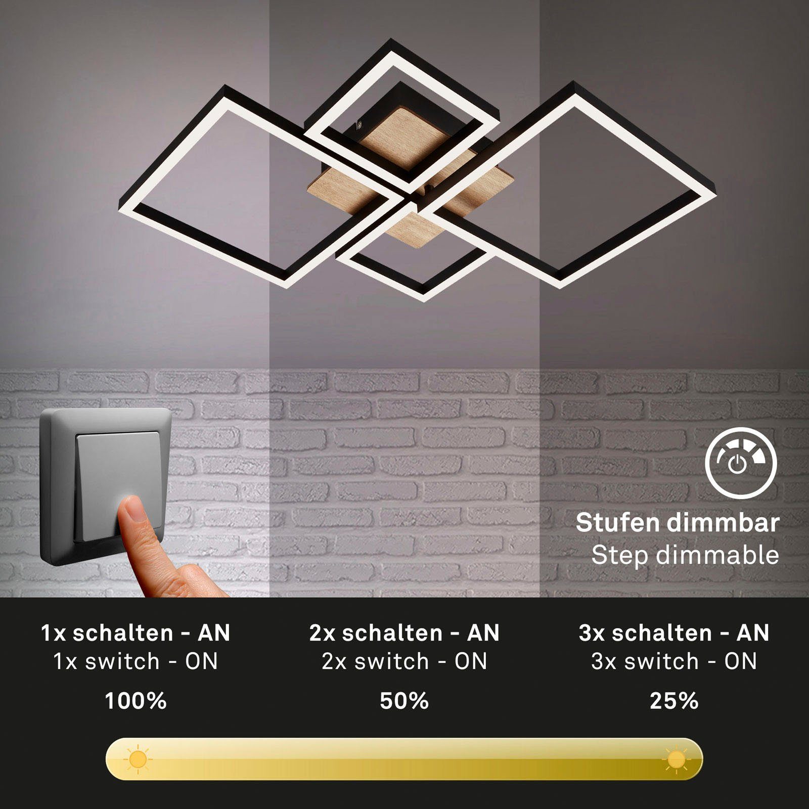 Briloner Leuchten Led-plafondlamp 3128014 FRAME Plafondlamp, 75x47x7,3 cm, zwart, 48W, woonkamer, slaapkamer