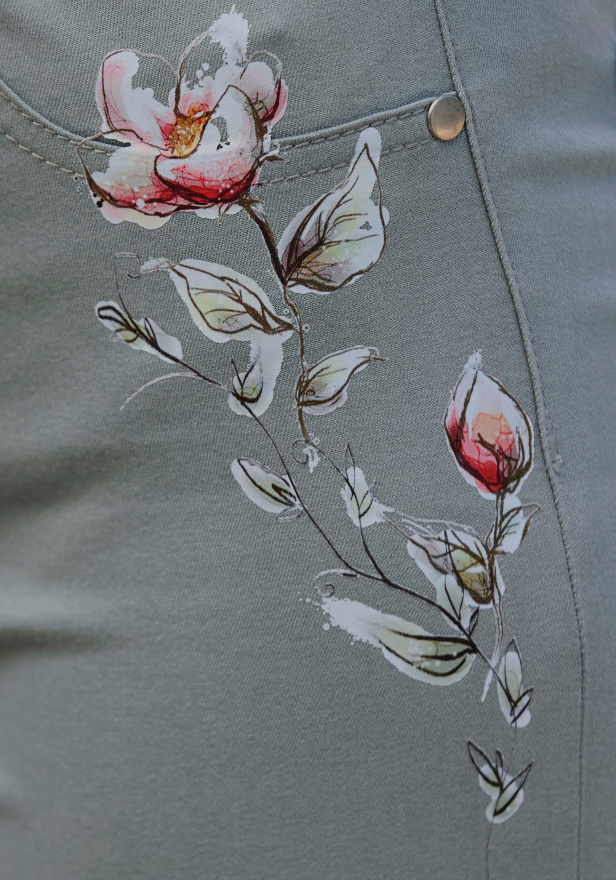 Lascana 7 8-jegging met subtiele bloemenprint elastische skinny jeans van katoenmix