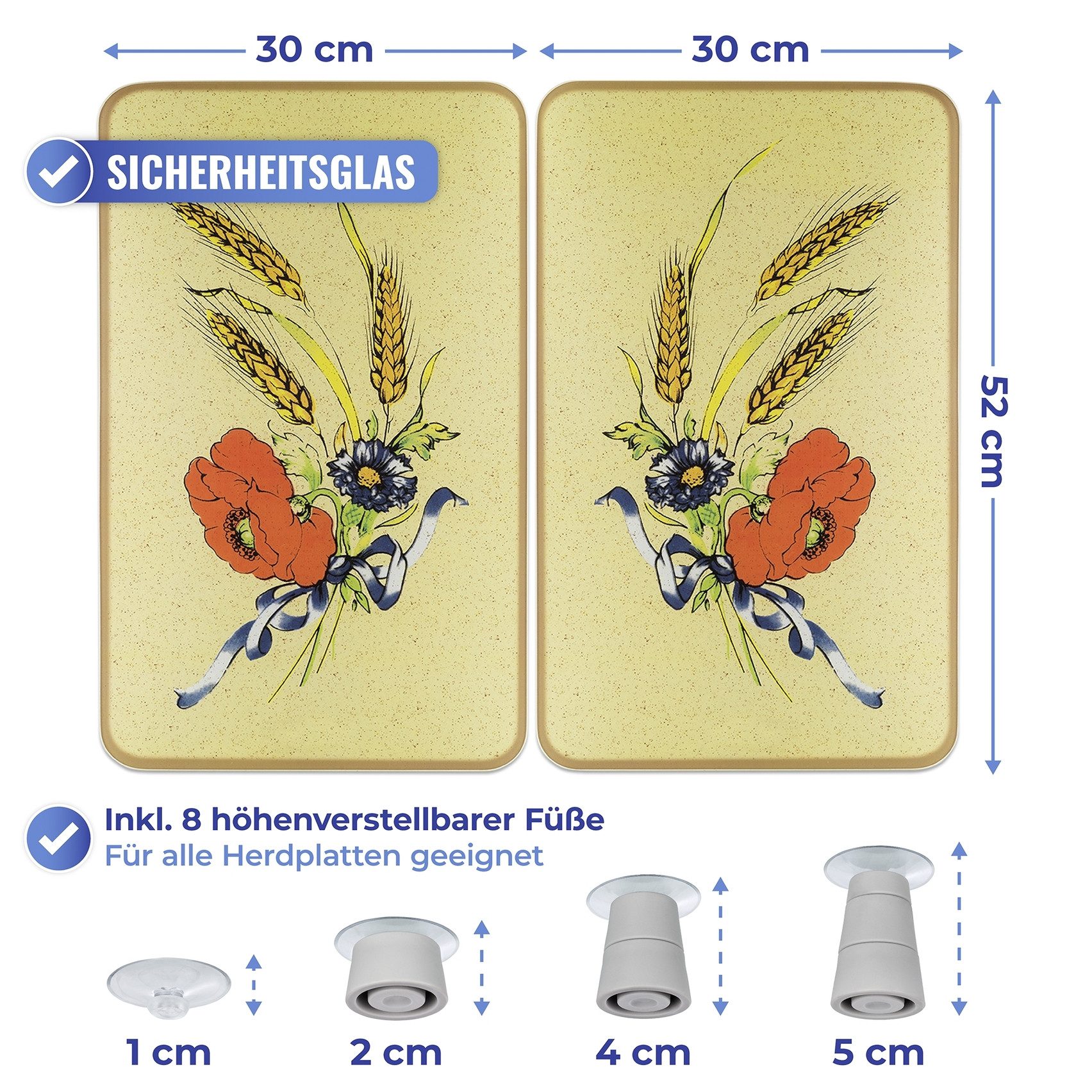 WENKO Kookplaatdeksel Universeel model Korenbloemen (set, 2-delig)