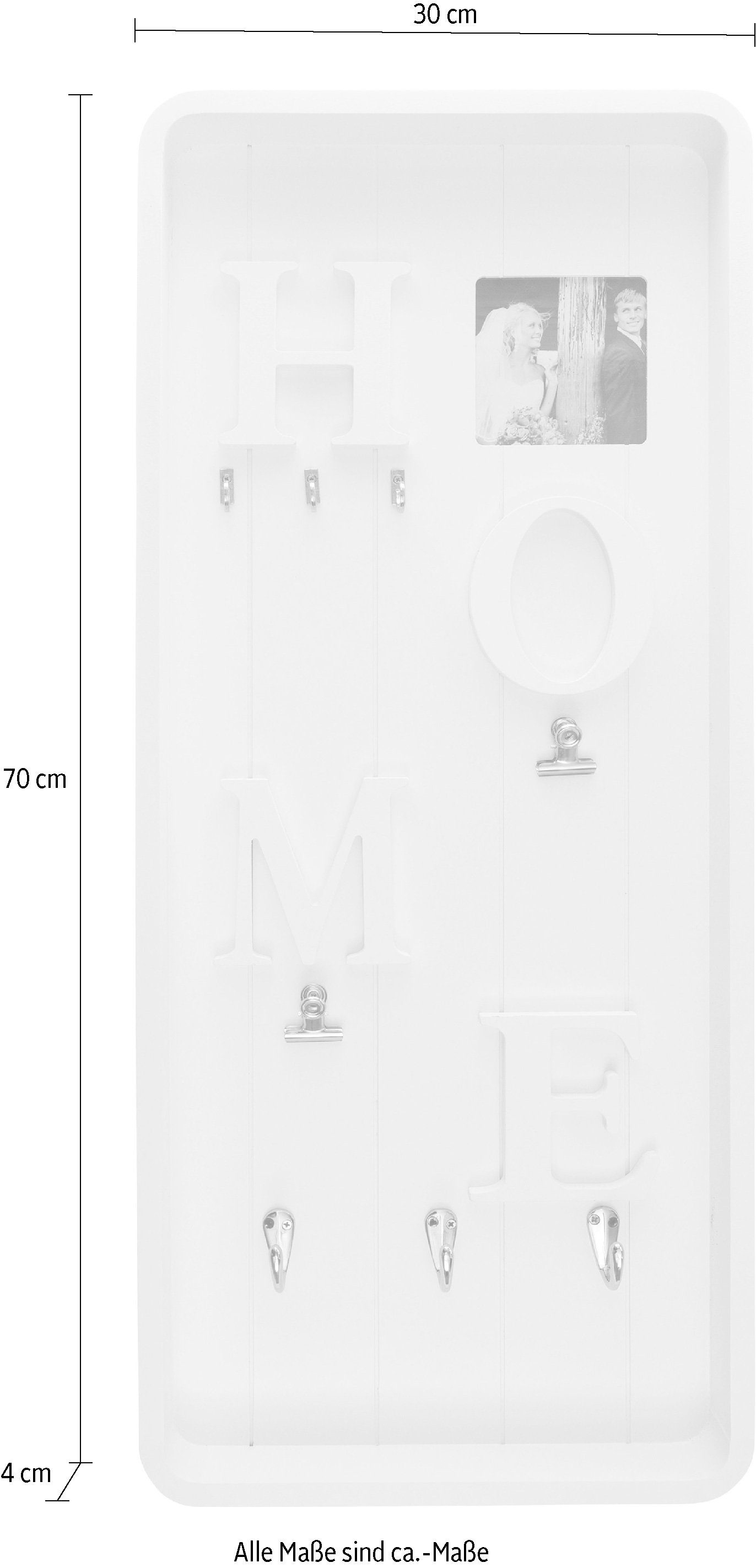 Myflair Möbel & Accessoires Memobord Valerina, wit Sleutelbord, met klemmen & haak, met een opschrift
