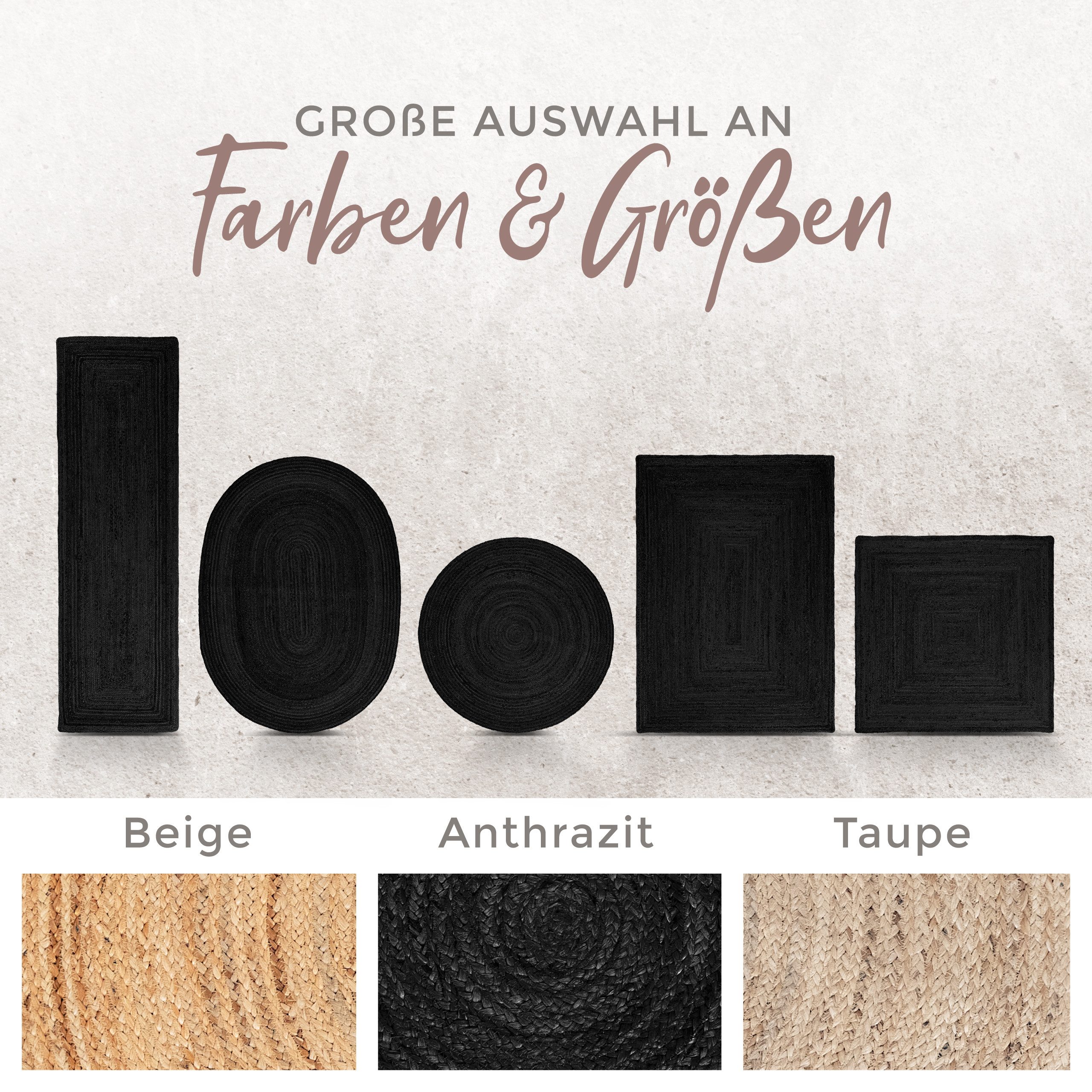 carpetfine Vloerkleed Nele jute-vloerkleed natuurmateriaal gevlochten tweezijdig te gebruiken kleed van 100% jute, in rond en ovaal, vele maten