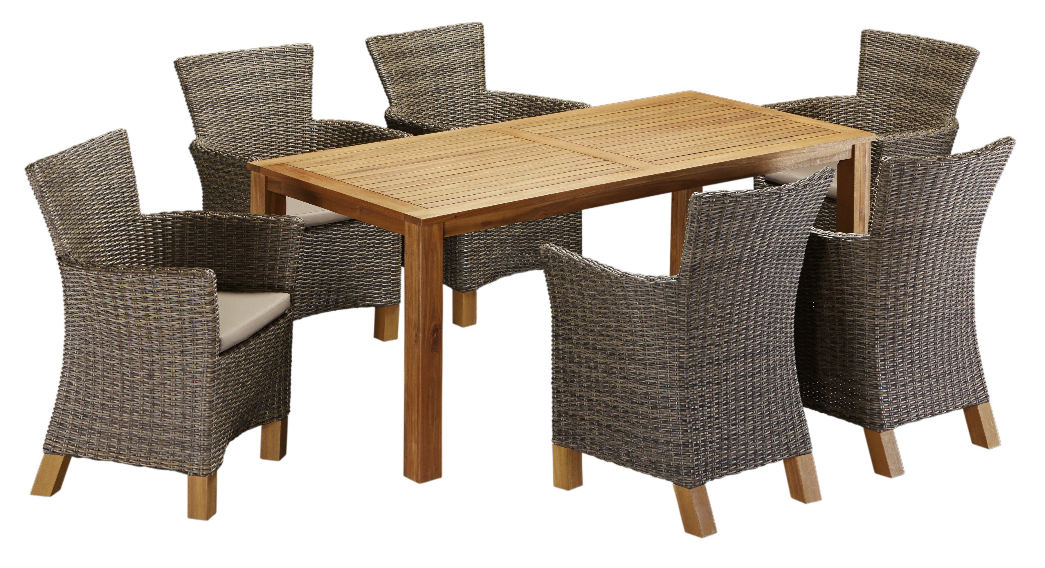 MERXX Tuin-eethoek Toscane 6 fauteuils, tafel 185x90 cm, polyrotan/acacia (13-delig)