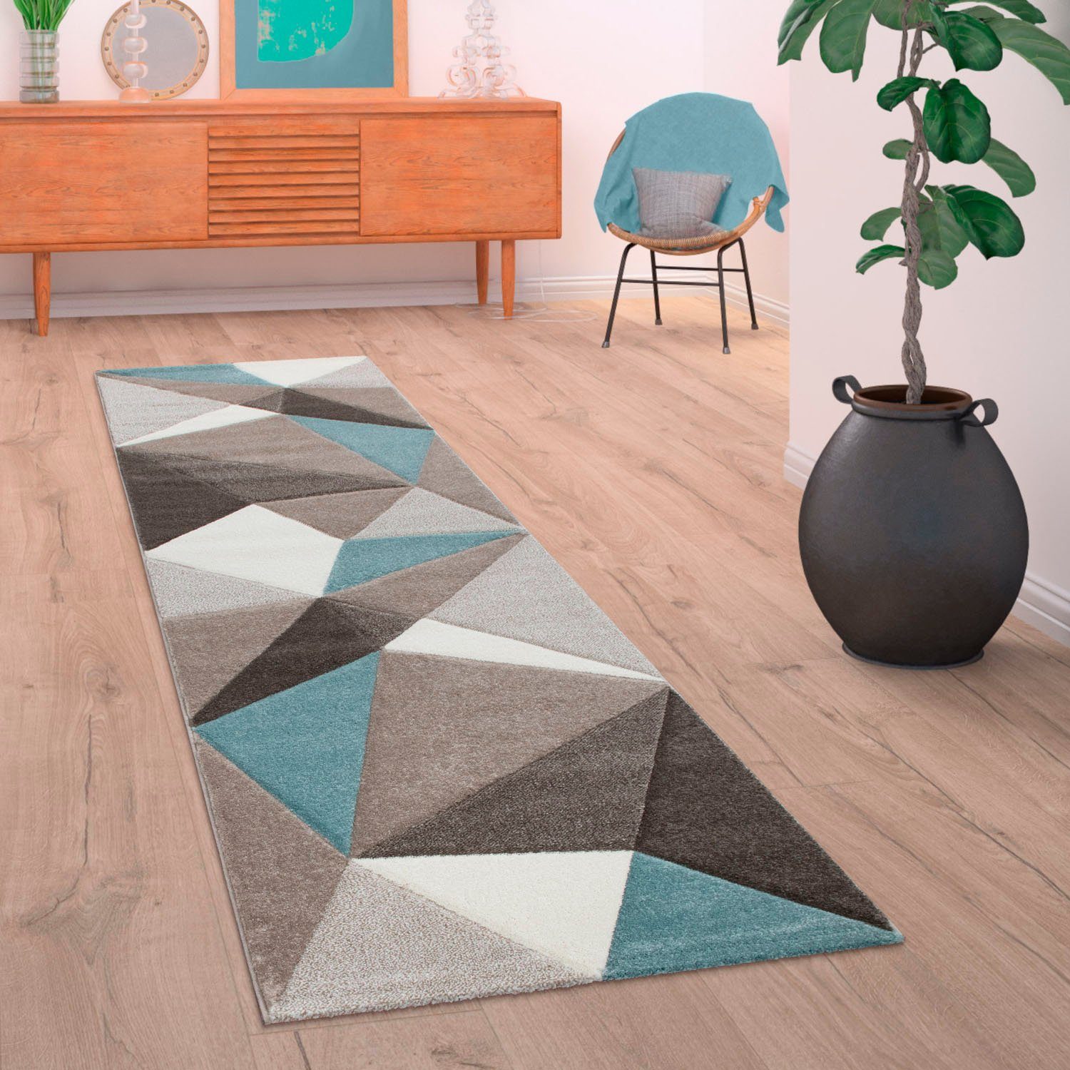 Paco Home Loper Lara 237 Tapijtloper, korte pool, modern design, met gesneden reliëfpatroon