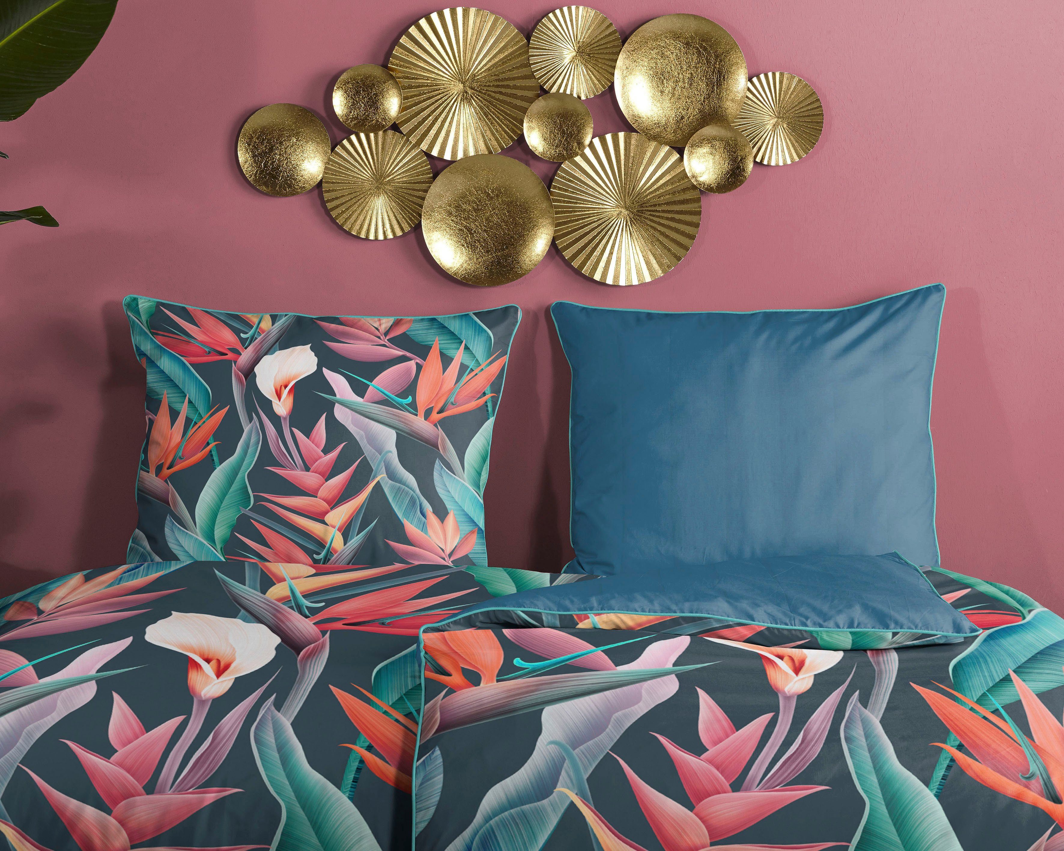 Descanso Overtrekset Chloe Katoen, Satijn, 135x200, Bies, Rits, Omkeerbaar, Bloemen