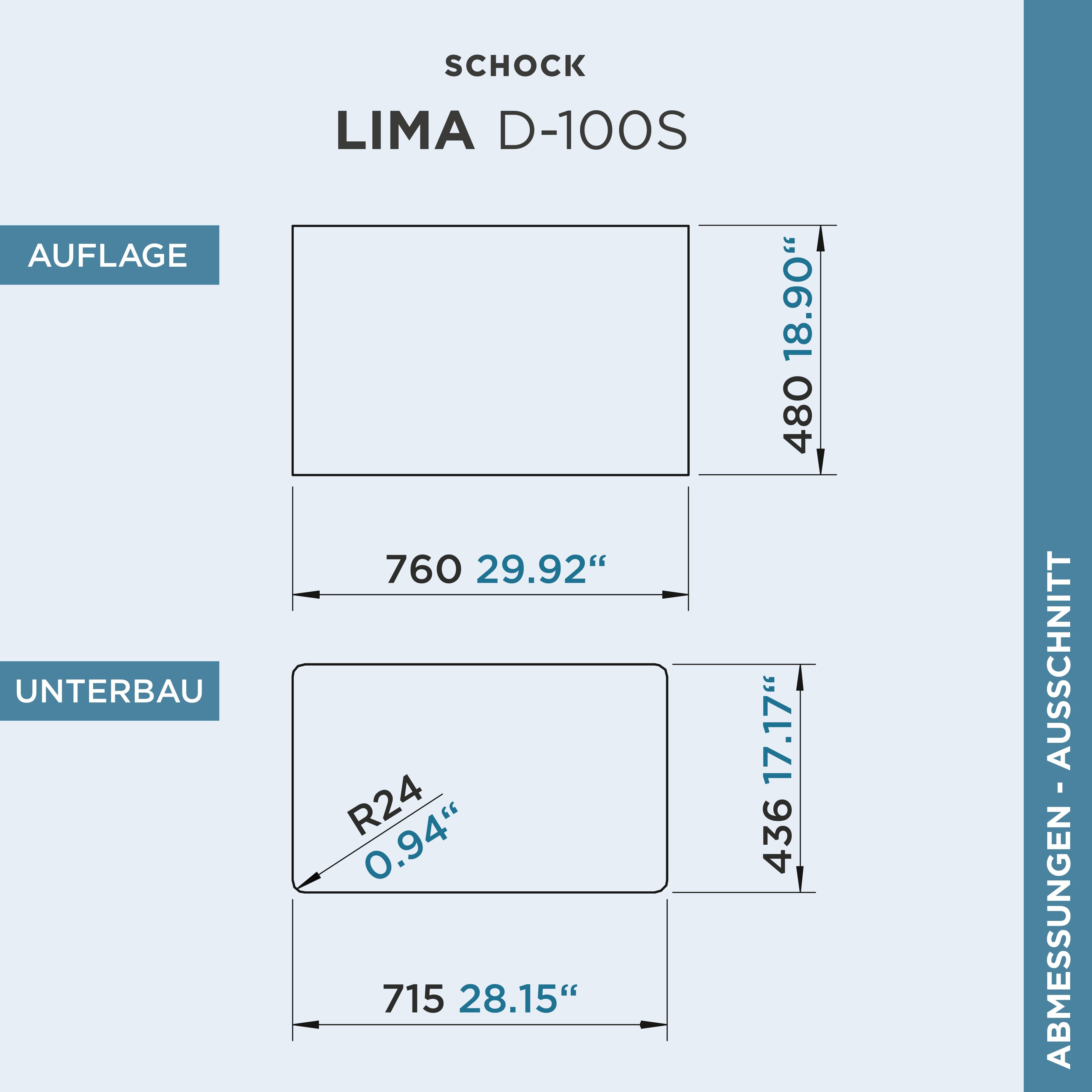 Schock Granieten spoelbak Lima D-100S 78/50 cm, opzetgootsteen