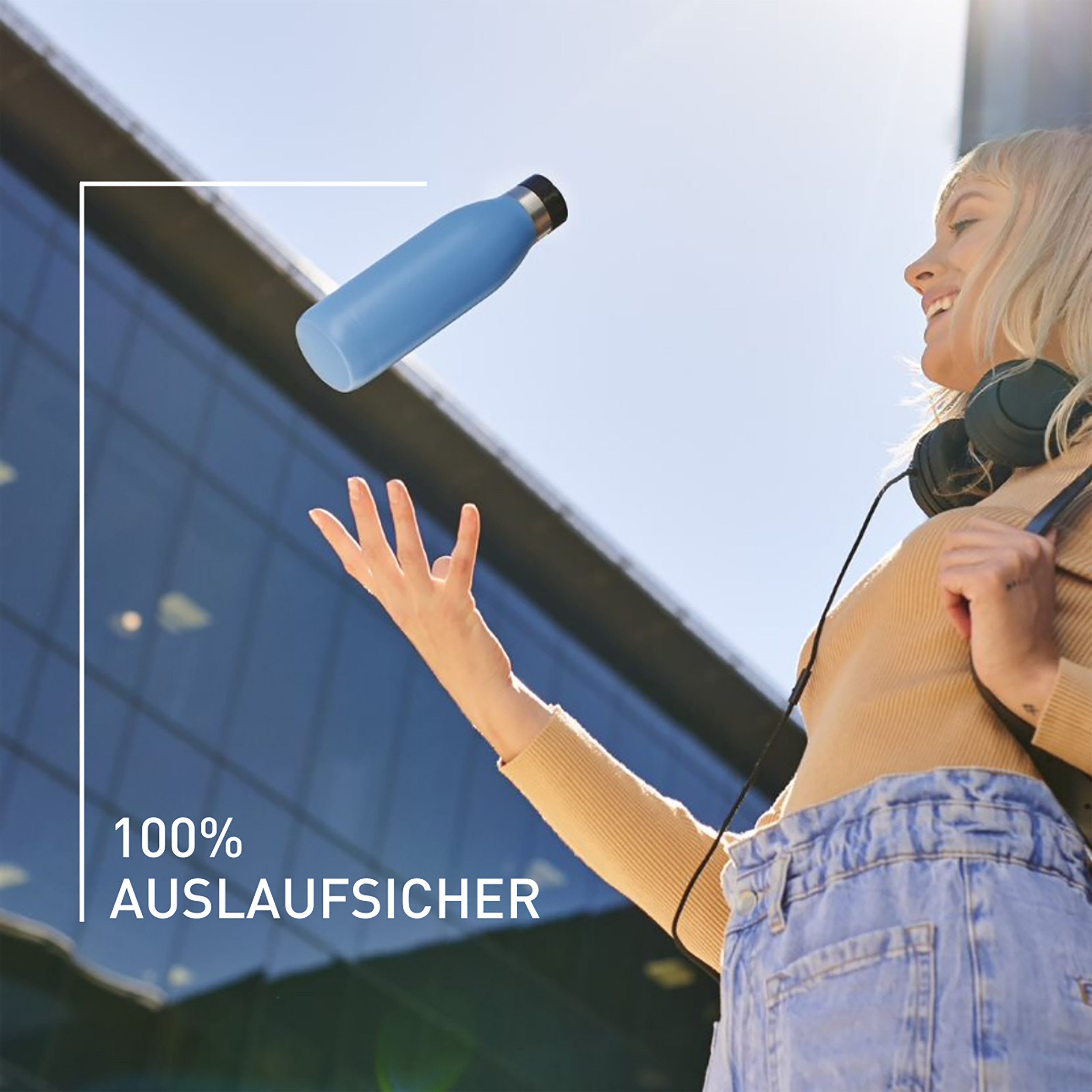 Emsa Thermosfles Drinkfles Bludrop Roestvrij staal, Quick-Press deksel, 360° drinkplezier, 12 uur warm/24 uur koel (1-delig)