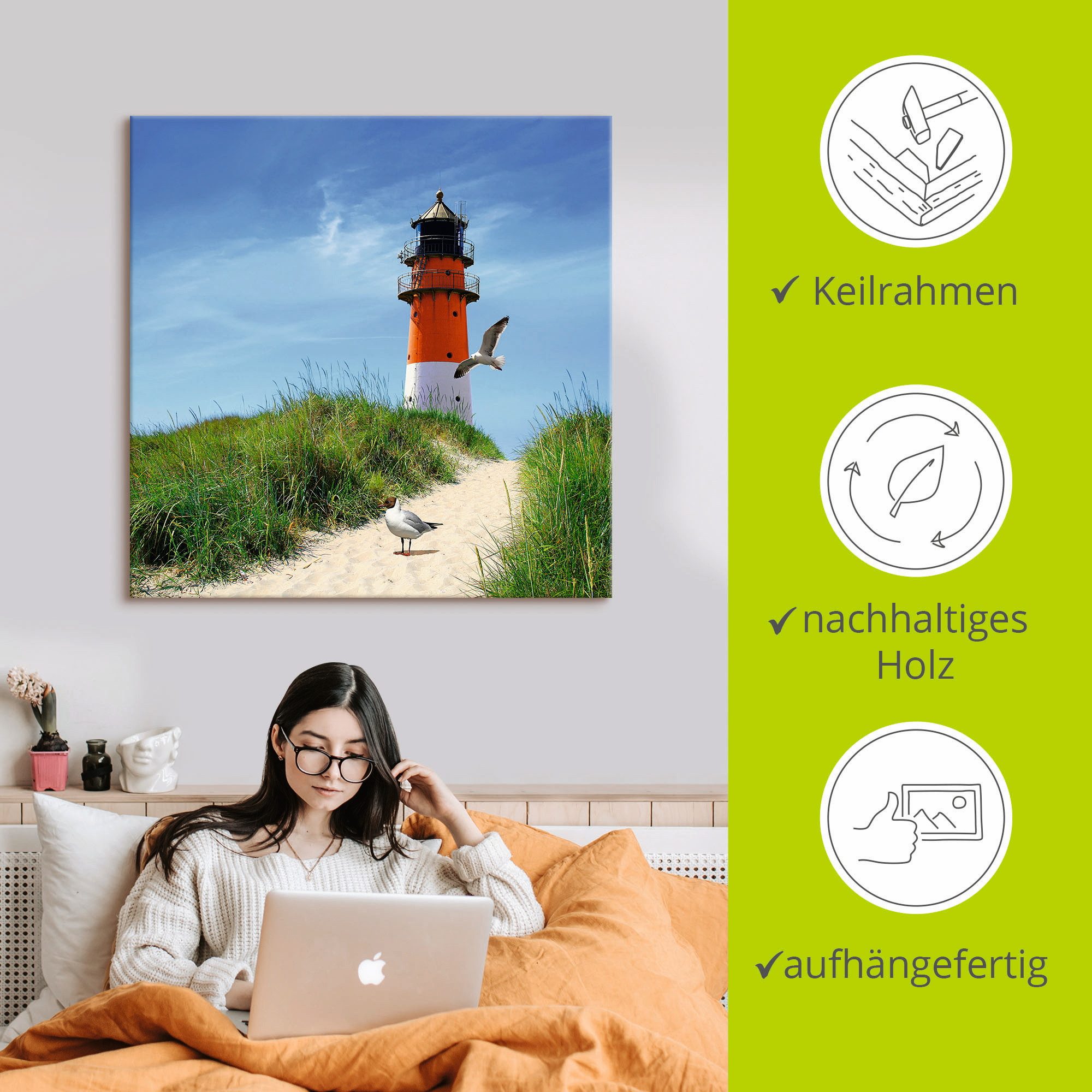 Artland Artprint Bij de vuurtoren als artprint op linnen, muursticker in verschillende maten