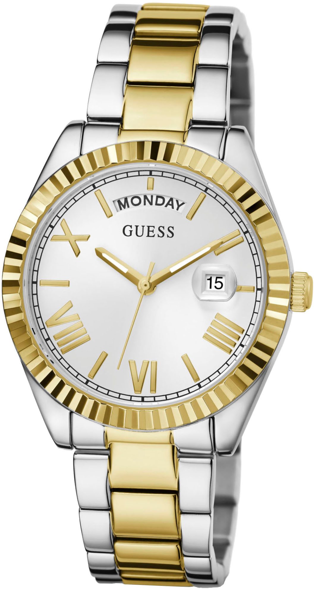 Guess Kwartshorloge Luna Horloge, dameshorloge, datum, stalen band, mineraalglas, analoog