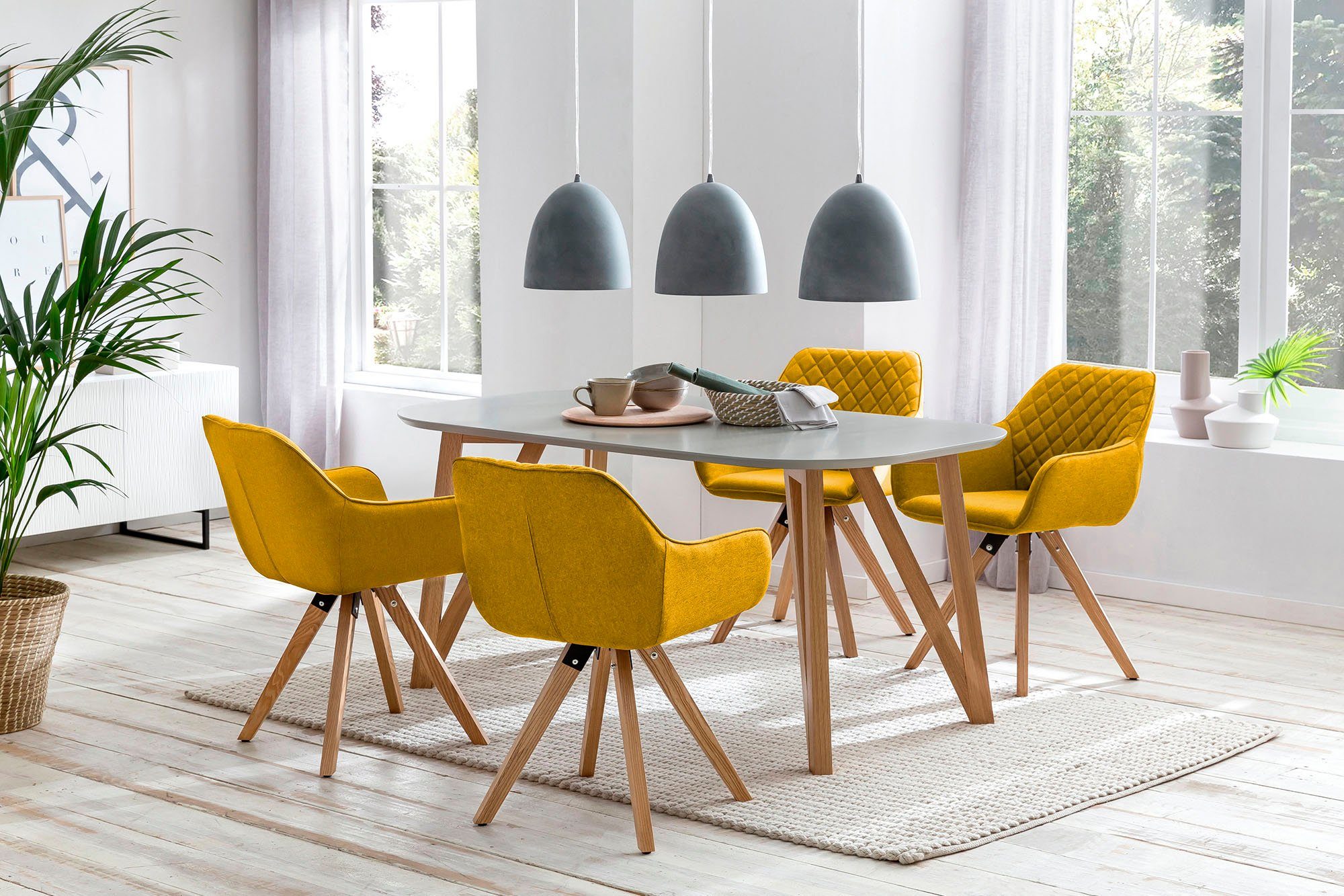 SalesFever Eethoek bestaand uit 4 moderne beklede stoelen en een 160 cm brede tafel (set, 5-delig) eethoeken geel