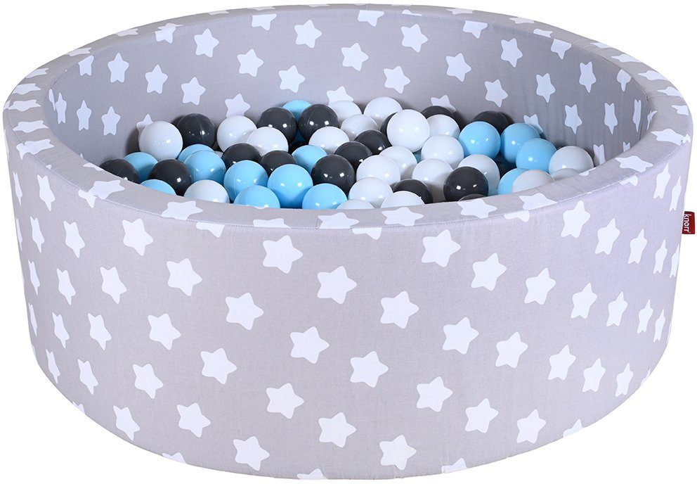 Knorrtoys® Ballenbak Soft, Grey white stars met 300 ballen creme/grey/lightblue, made in europe