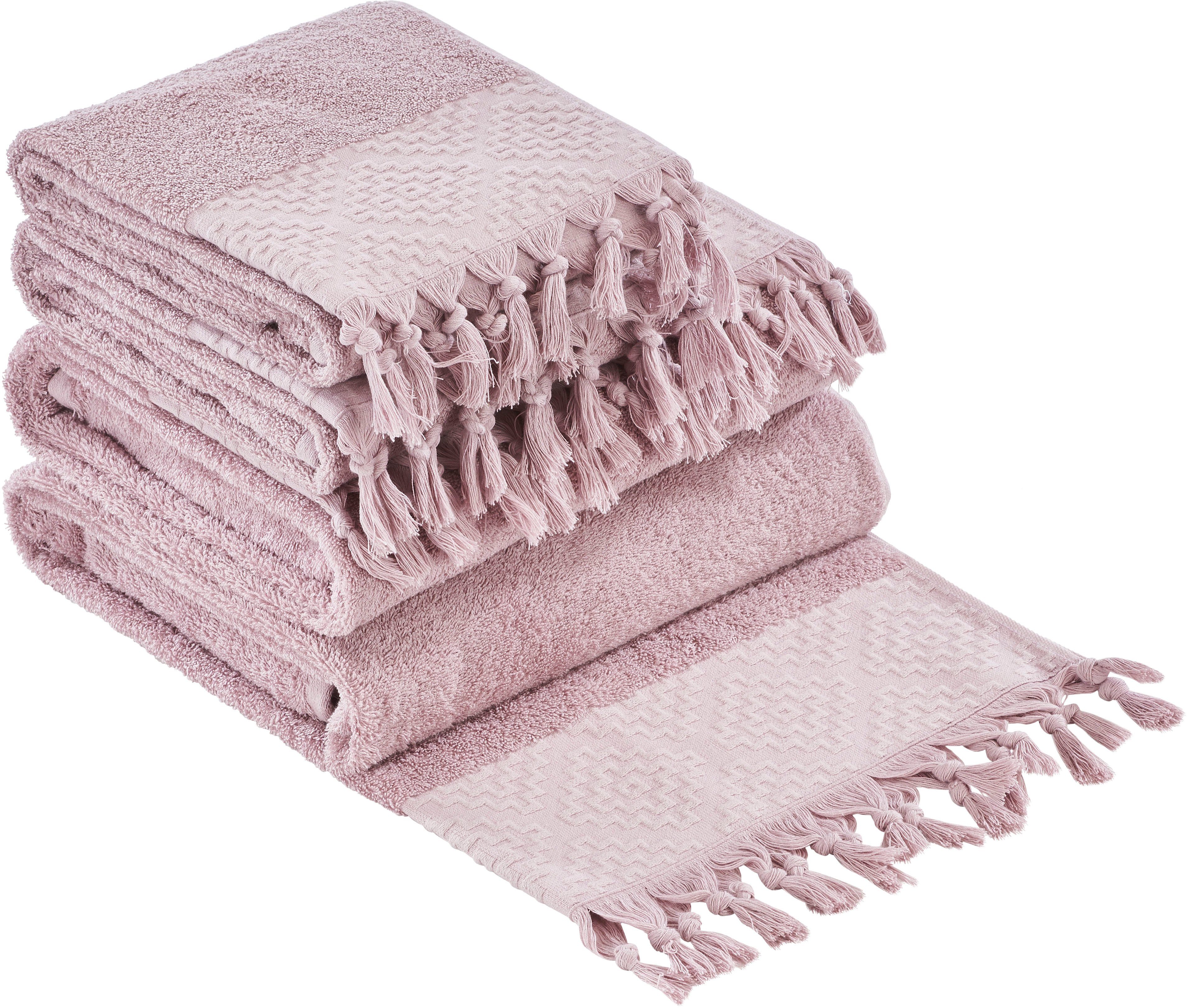 done.® Handdoekenset Provence BOHÉME Uni-kleuren, Boho-stijl, met opvallende rand en franjes (set)