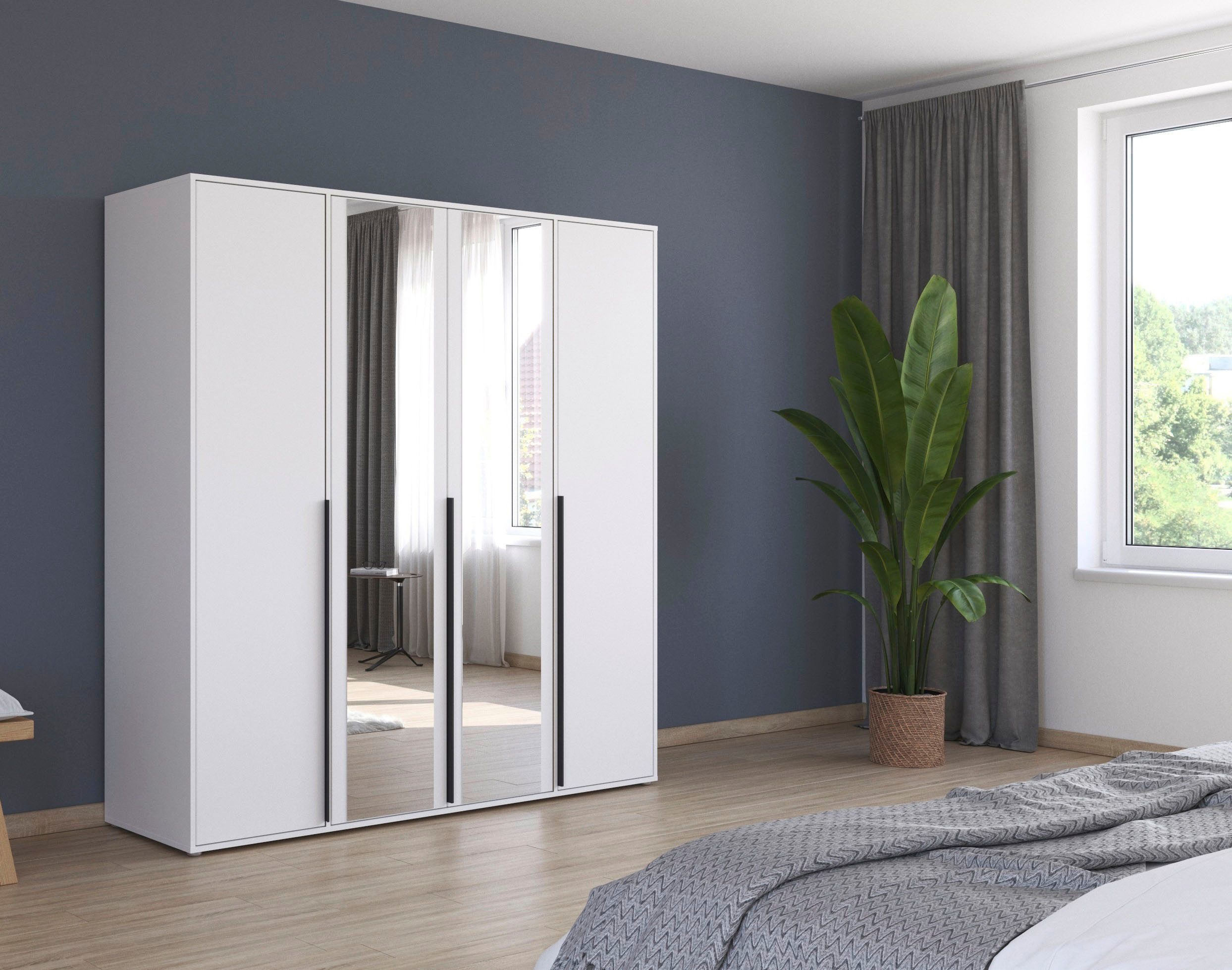 rauch Draaideurkast Kledingkast Kast Garderobe Wasmand NAGATA met Spiegel und modernen stangengriffen in graumetallic topseller made in germany