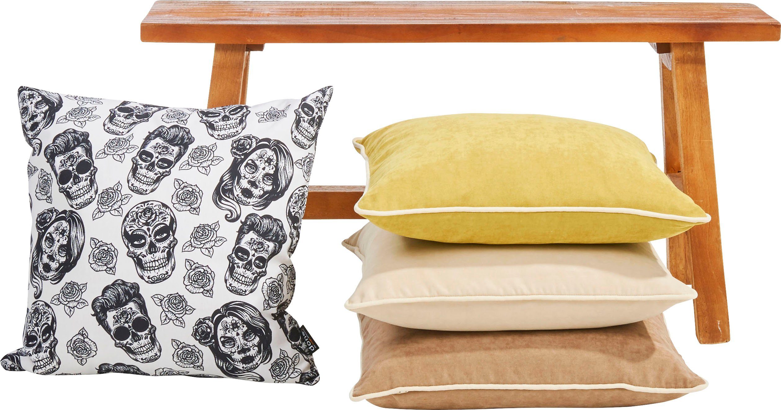 done.® Sierkussen Panama print Skulls Aan beide kanten gedessineerde kussenovertrek zonder vulling(1 stuk)