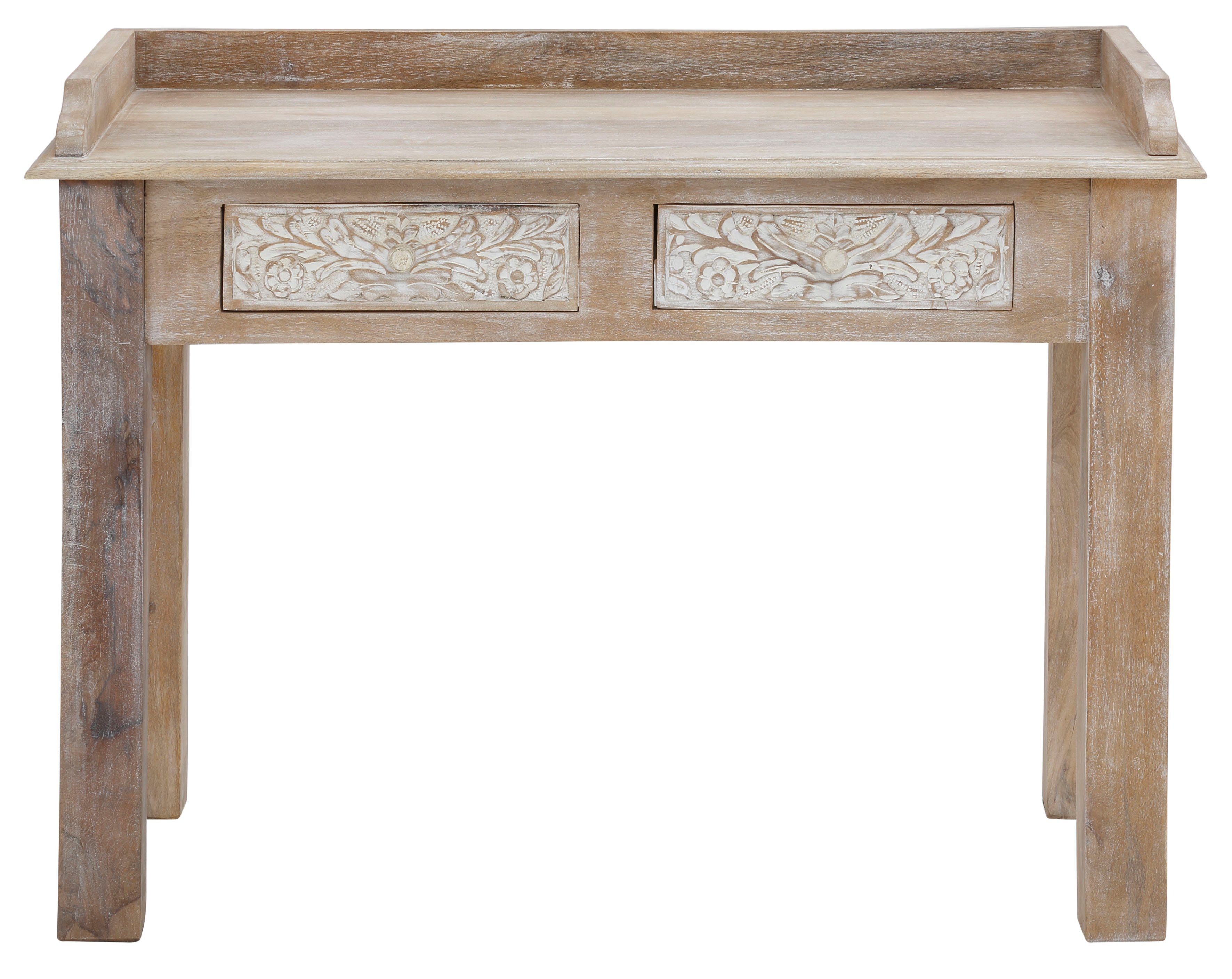Home affaire Bureau Lavin Mangohout, met decoratief houtsnijwerk, met de hand gemaakt, breedte 111 cm bureaus bruin