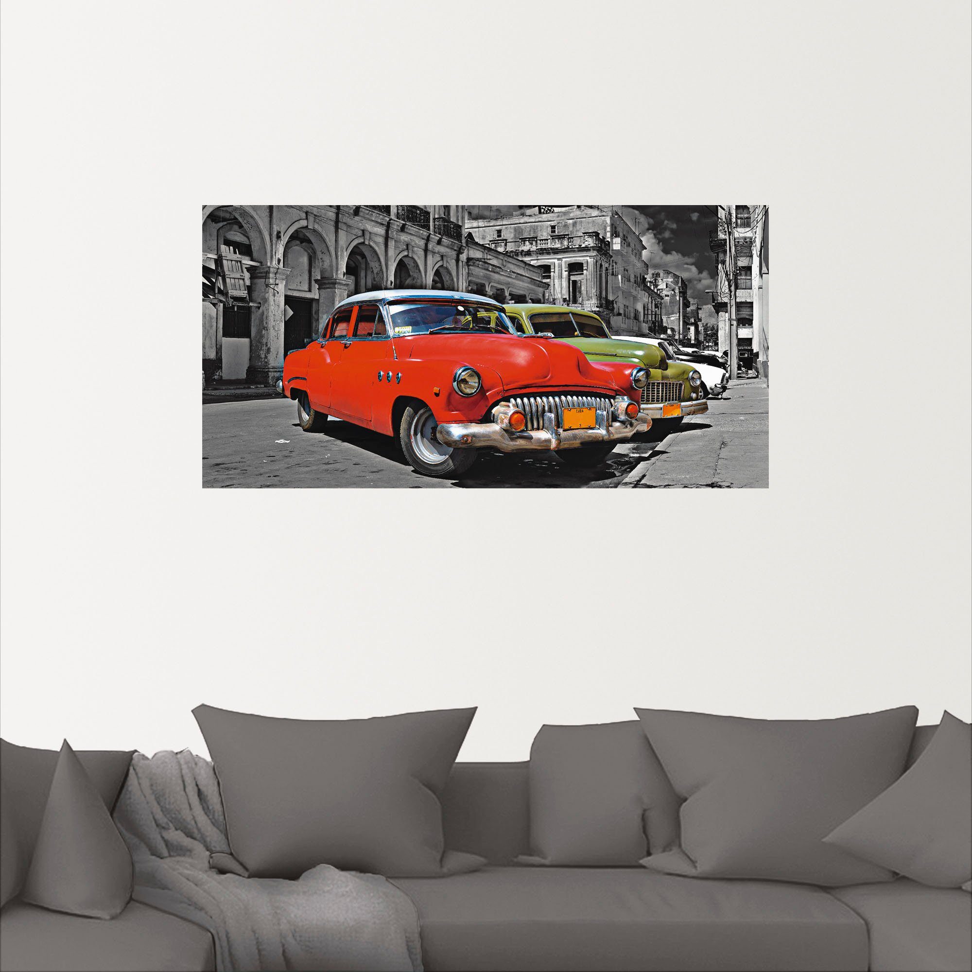 Artland Artprint Aanzicht van kleurrijke havanna auto’s als artprint van aluminium, artprint op linnen, muursticker, verschillende maten
