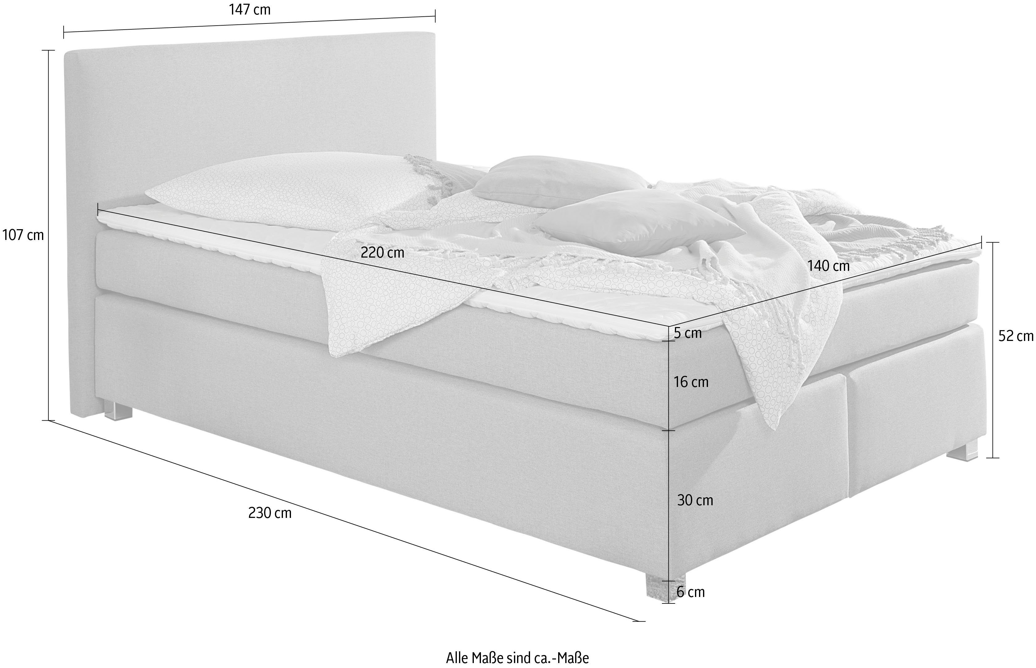 INOSIGN Boxspring Eliana incl. topmatras, in 4 breedten, 3 matrassoorten en 2 hardheden