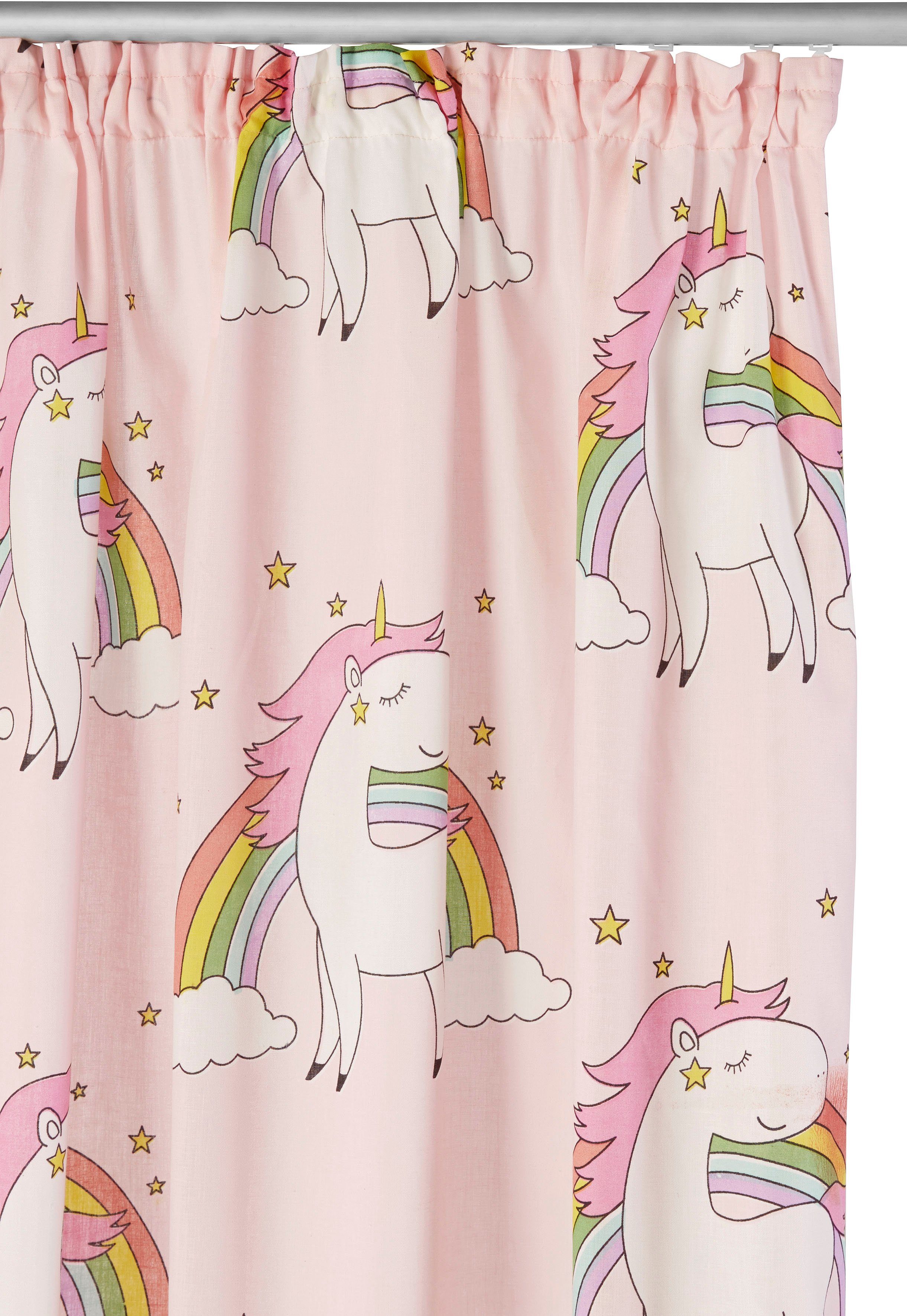 Lüttenhütt Gordijn Eenhoorn Kindergordijn, gedessineerd, halftransparant, eenhoorns, regenboog (1 stuk)