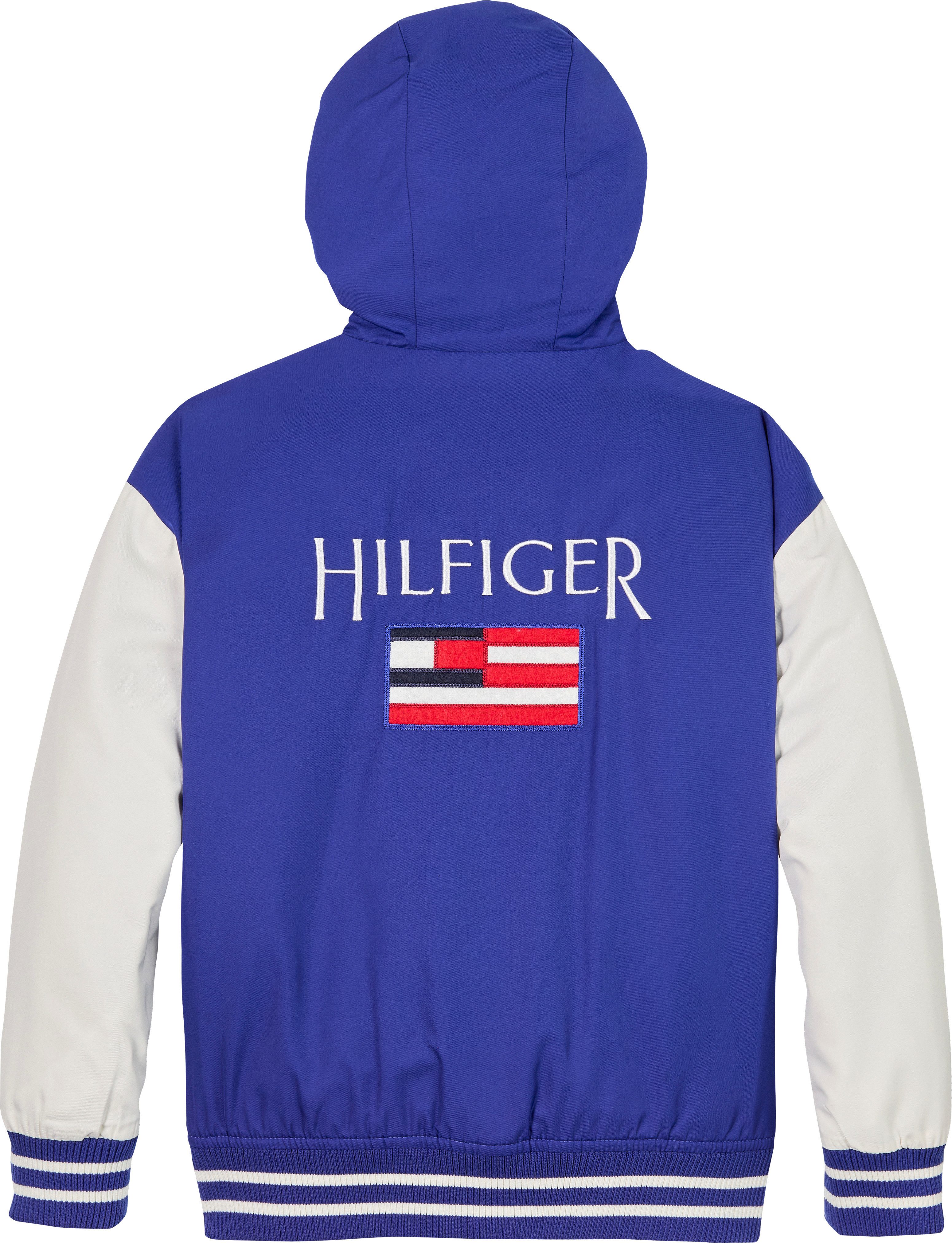 Tommy Hilfiger Bomberjack HOODED GRAPHIC BOMBER met groot logo, contrast-strepen