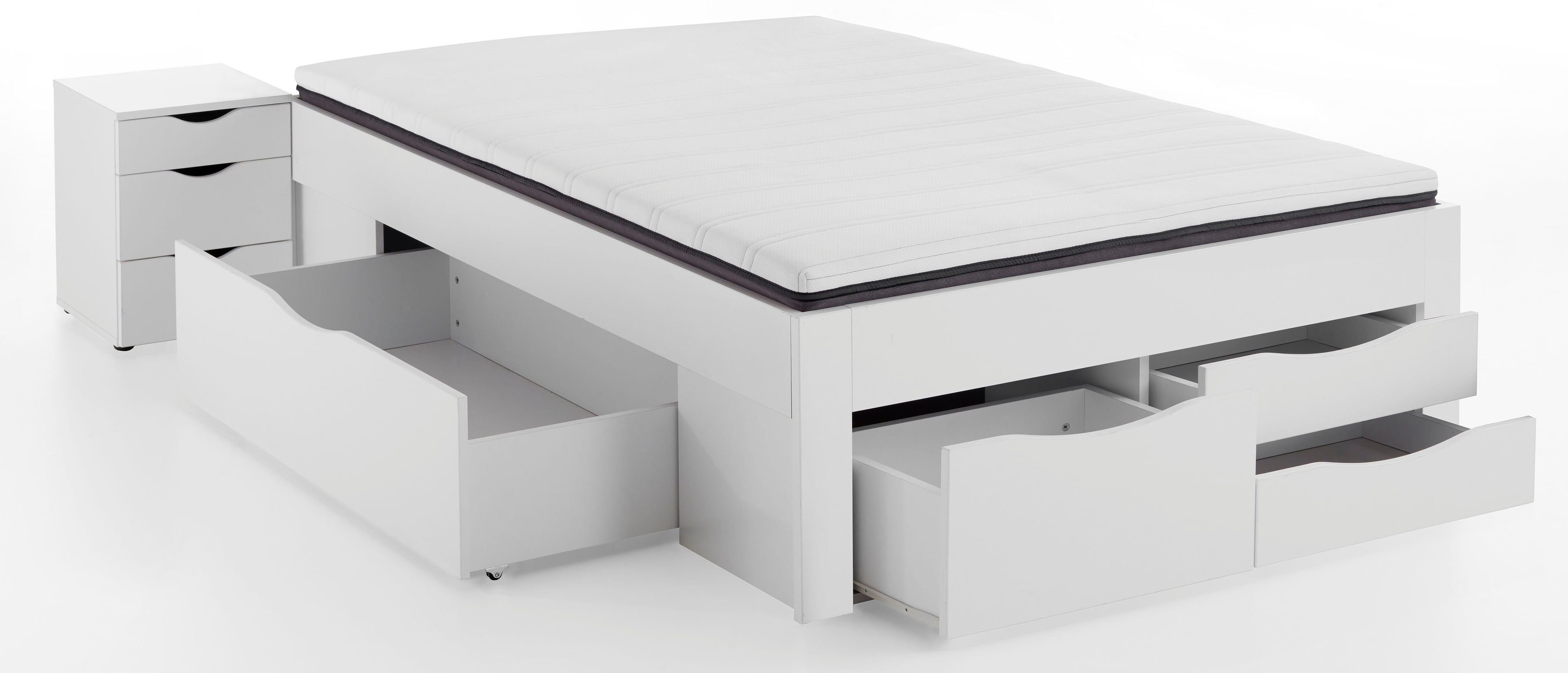 Relita Ledikant met bergruimte met laden en matras, 2 breedten, 2 decorkleuren melamine