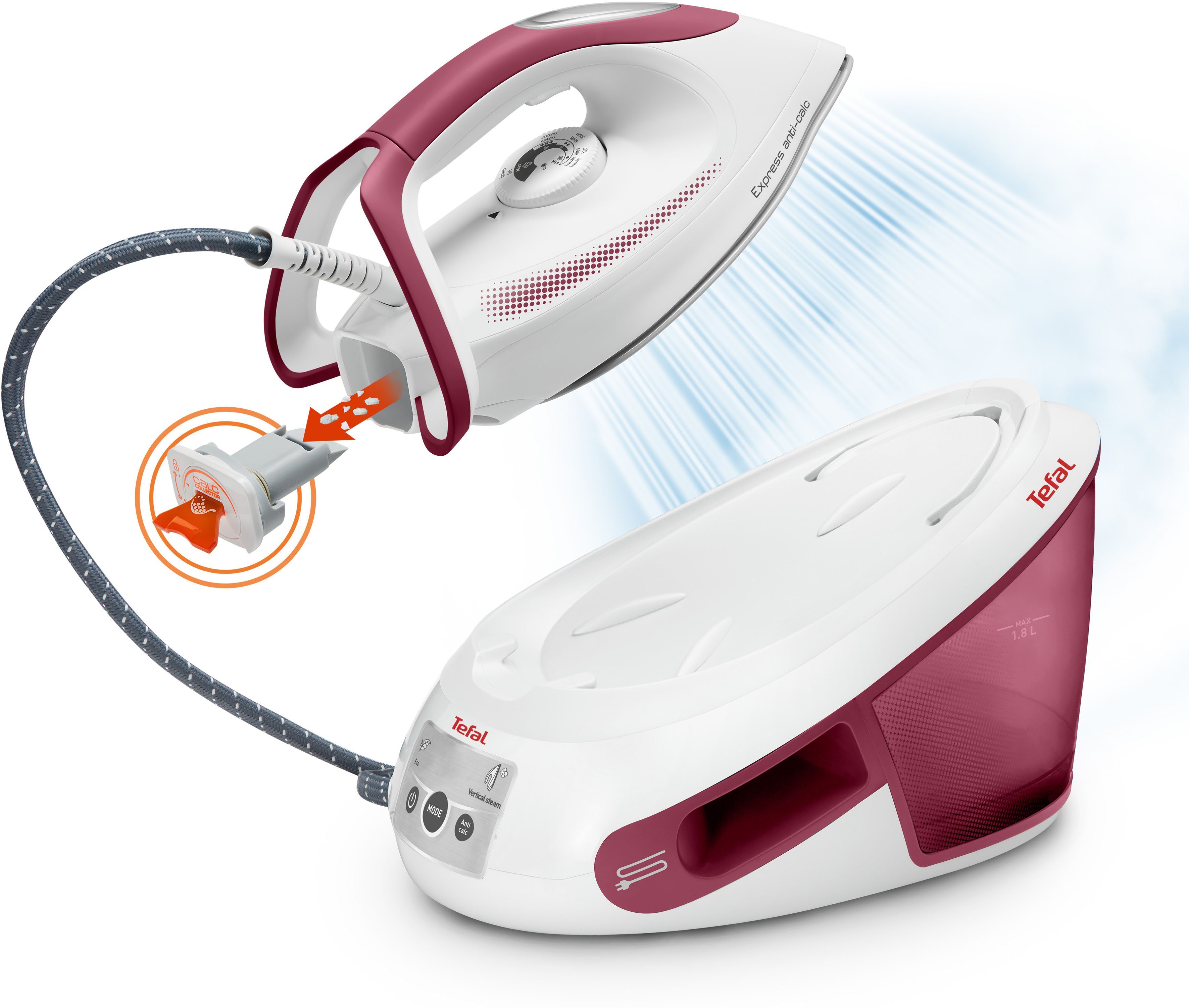 Tefal Stoomstrijksysteem Express Anti-Calc, 2800 W, 1,8 Liter Wassertank, Anti-Kalk-Kollektor, 2830 w, stoomopbrengst 120 g/min, stoomstoot 400 g/min