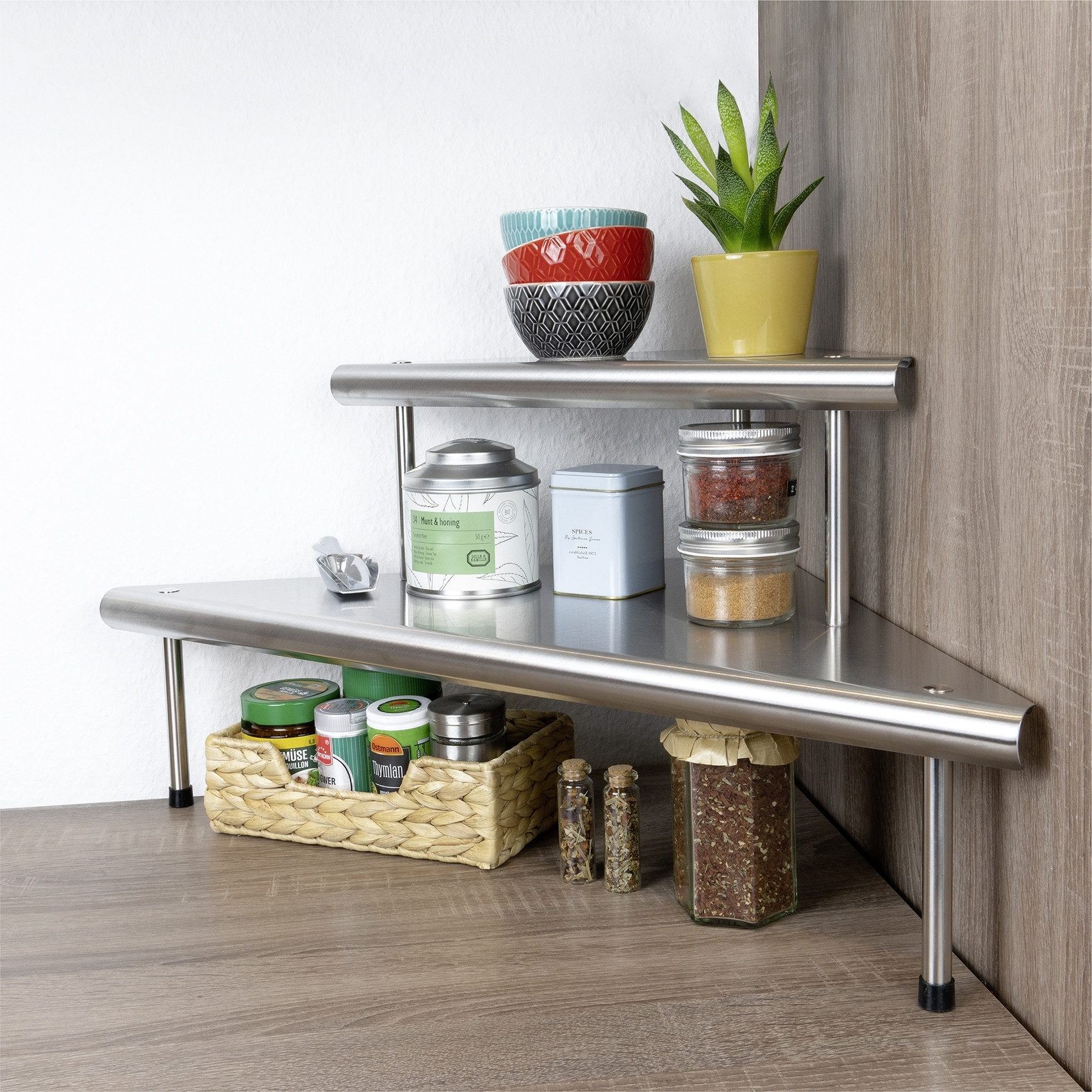 Maximex Keukenrek Massivo Duo Hoekrek voor de keuken, 2 planken, meer ruimte op het werkblad