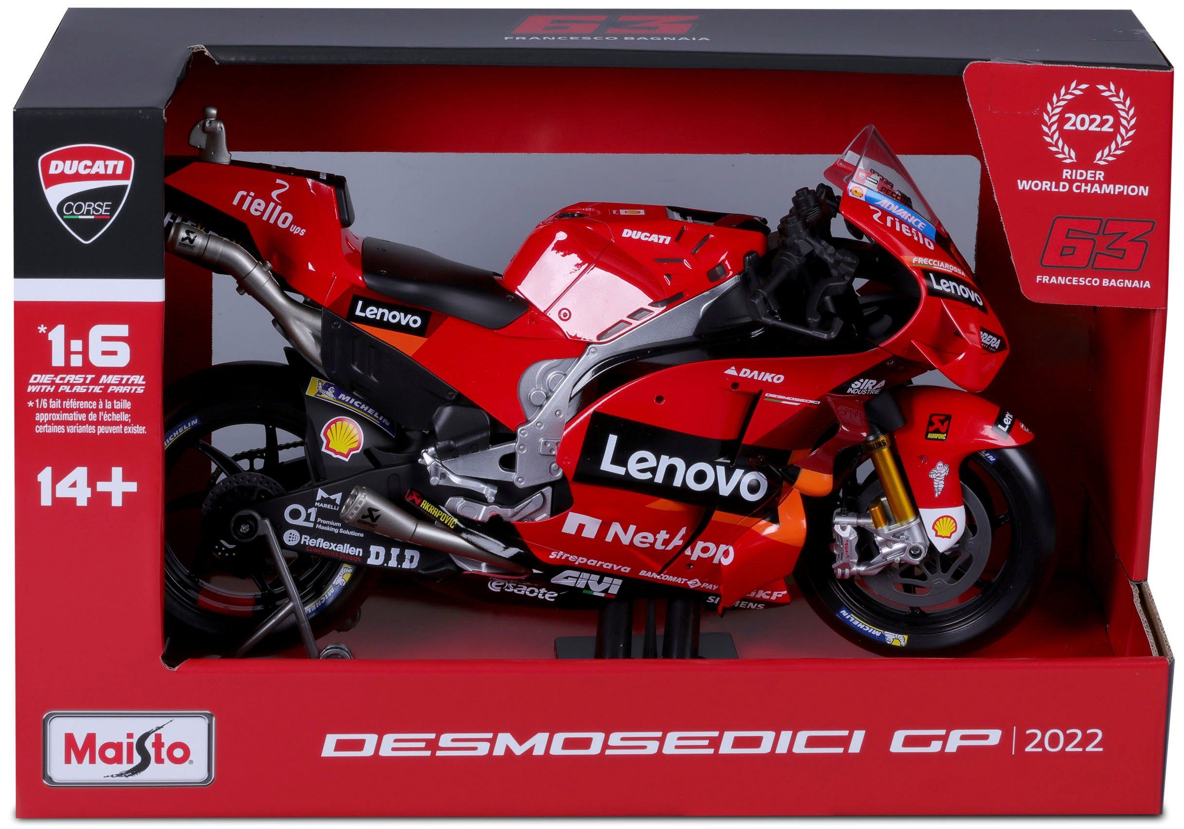 Maisto® Auto op schaal Moto GP Ducati Lenovo ´22, #63 Francesco Bagnaia