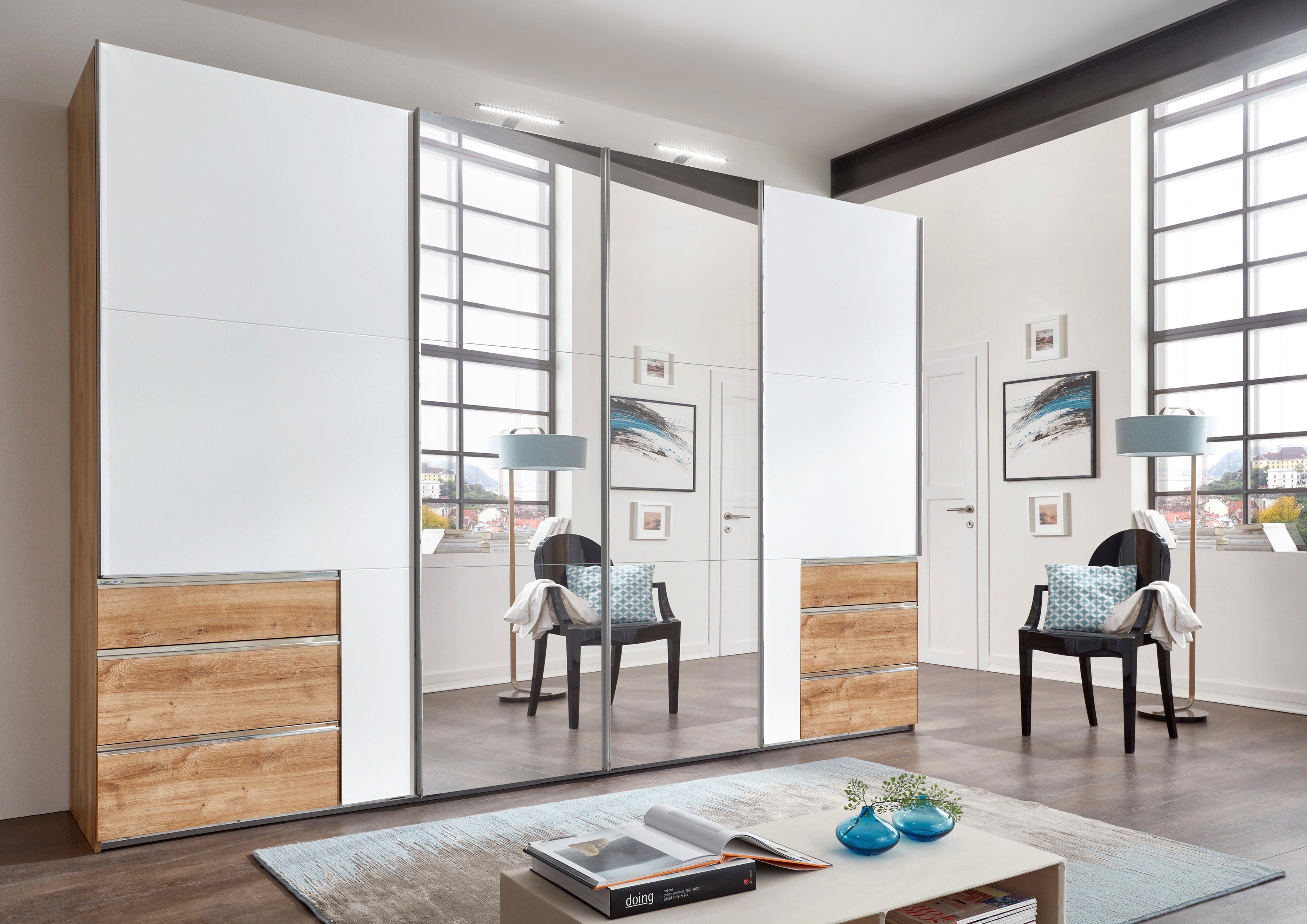 Wimex Zweefdeurkast Level by fresh to go met synchrone opening zweefdeurkasten maat 350 cm x 216 cm x 65 cm bruin
