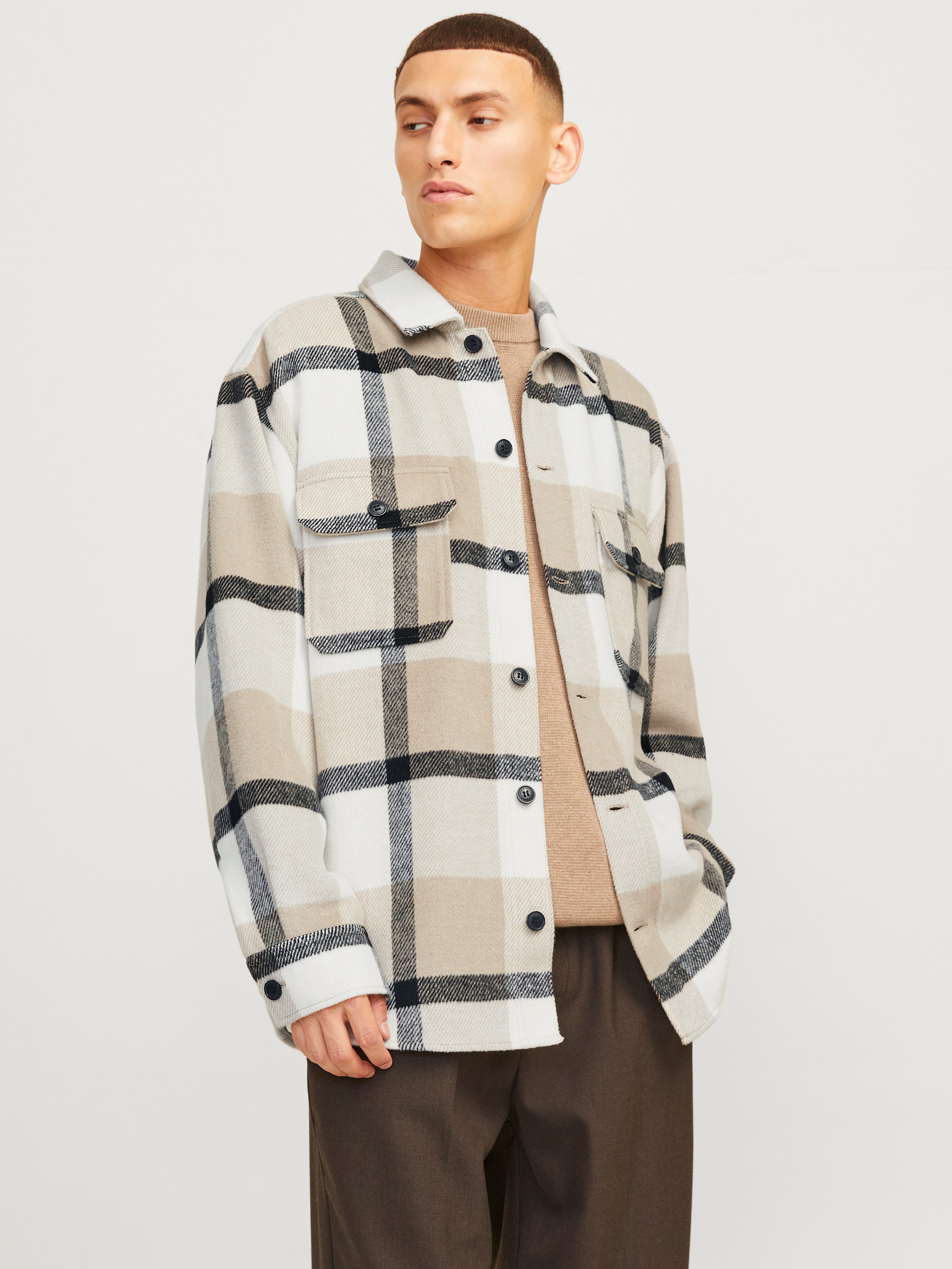 Jack & Jones Overhemd met lange mouwen JJEBRADLEY OLLIE OVERSHIRT LS NOOS heren overhemden maat S beige