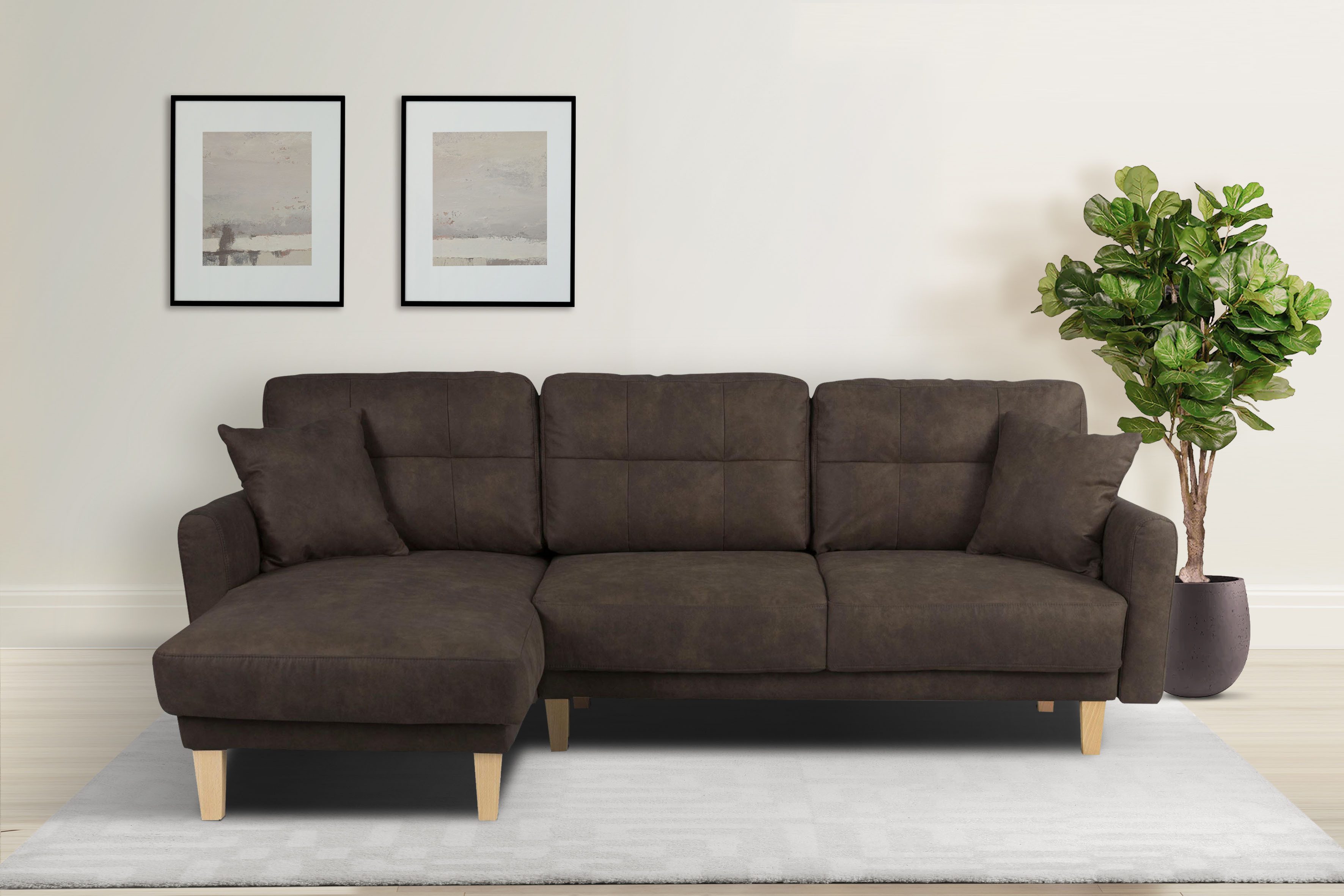 Home affaire Hoekbank TRIPLO optionele slaapbank met bedlade, afmetingen B/D/H: 234/164/89 cm bruin, hoekbanken, Récamier links, Zonder