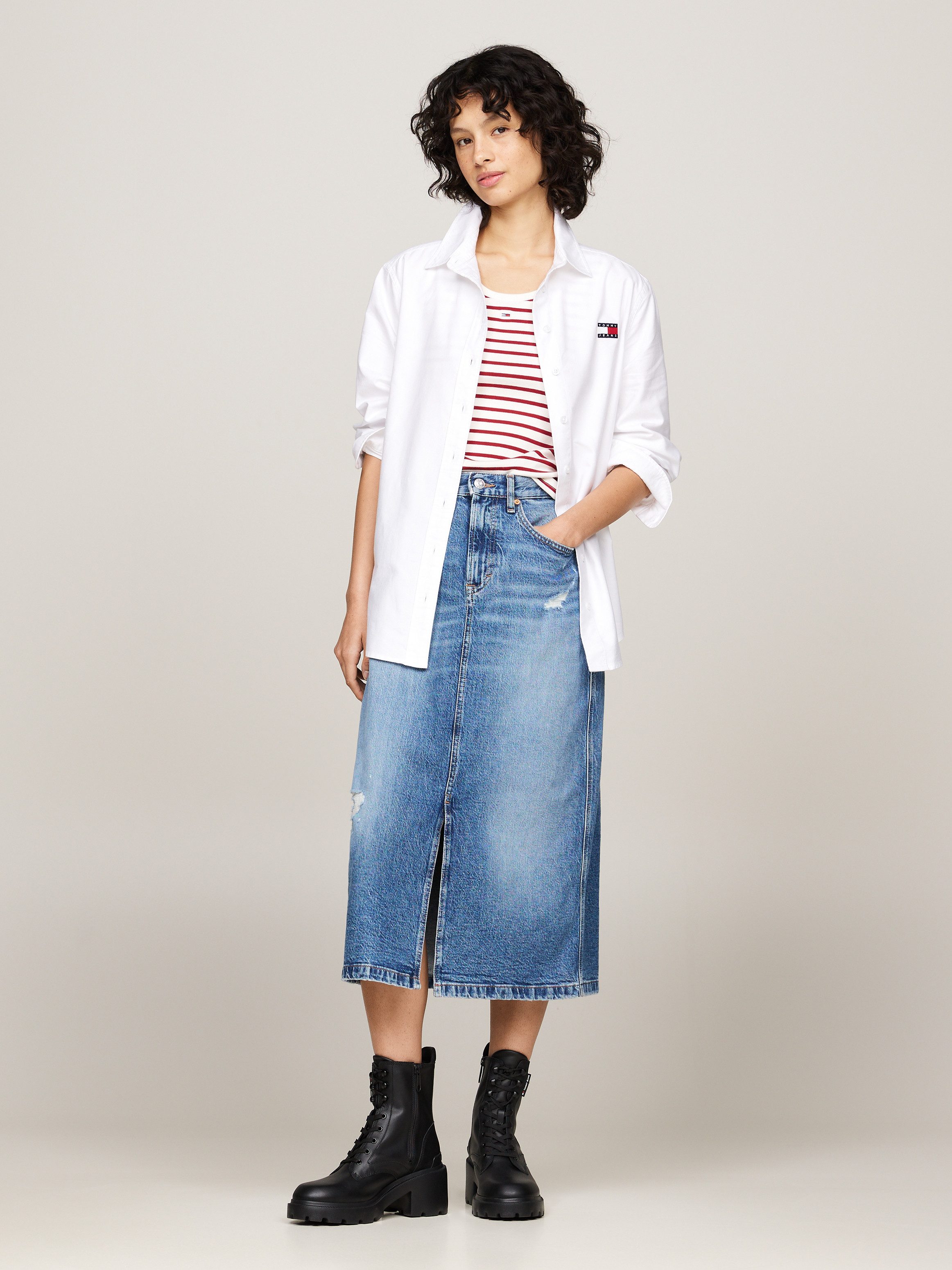 TOMMY JEANS Veterlaarsjes TJW MID HEEL BOOT LEATHER blokhak, plateau, veterschoenen, chunkyboots met label