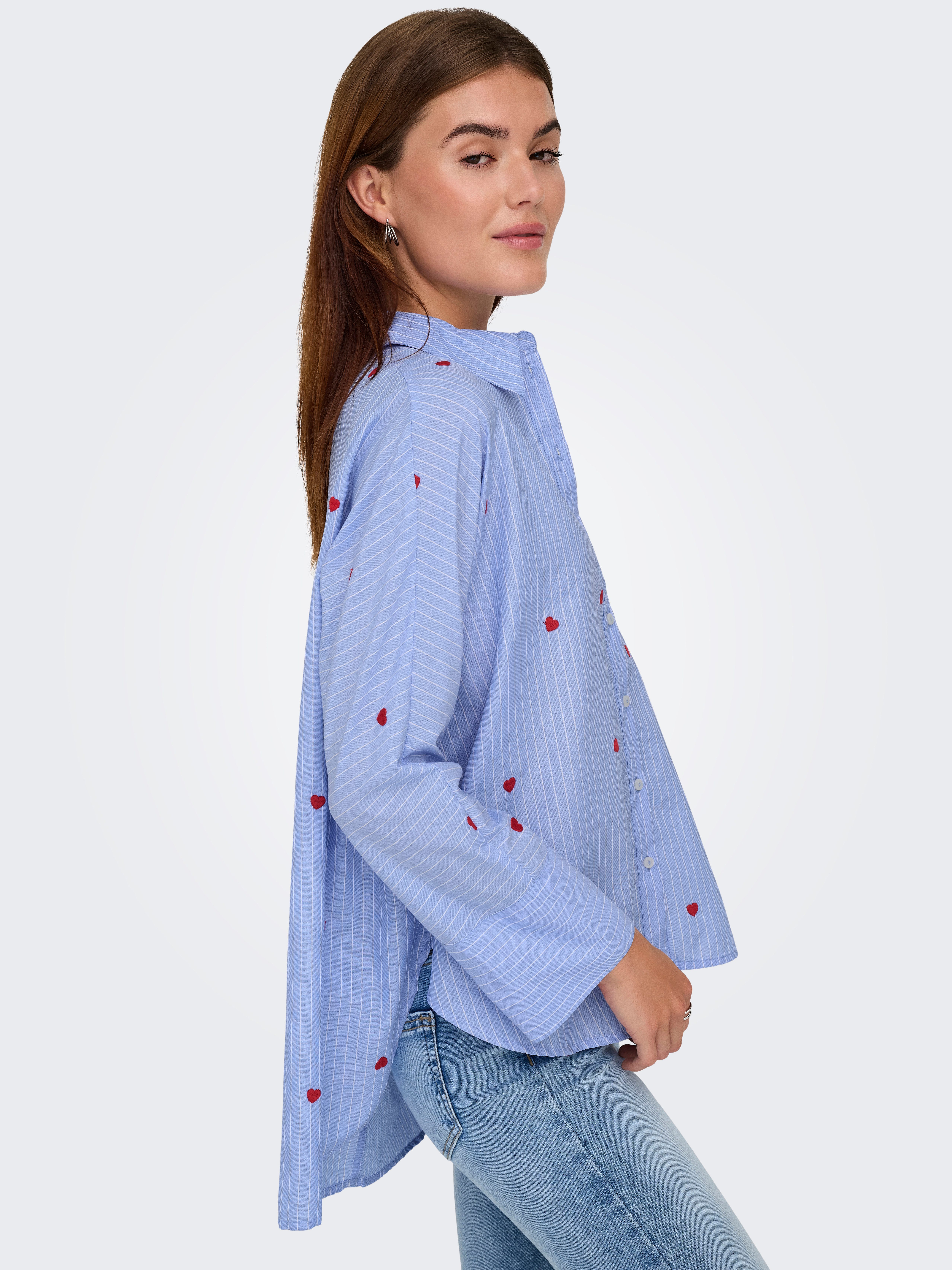 Only Overhemdblouse ONLNEW LINA GRACE LS STRIPE EMB SHIRT