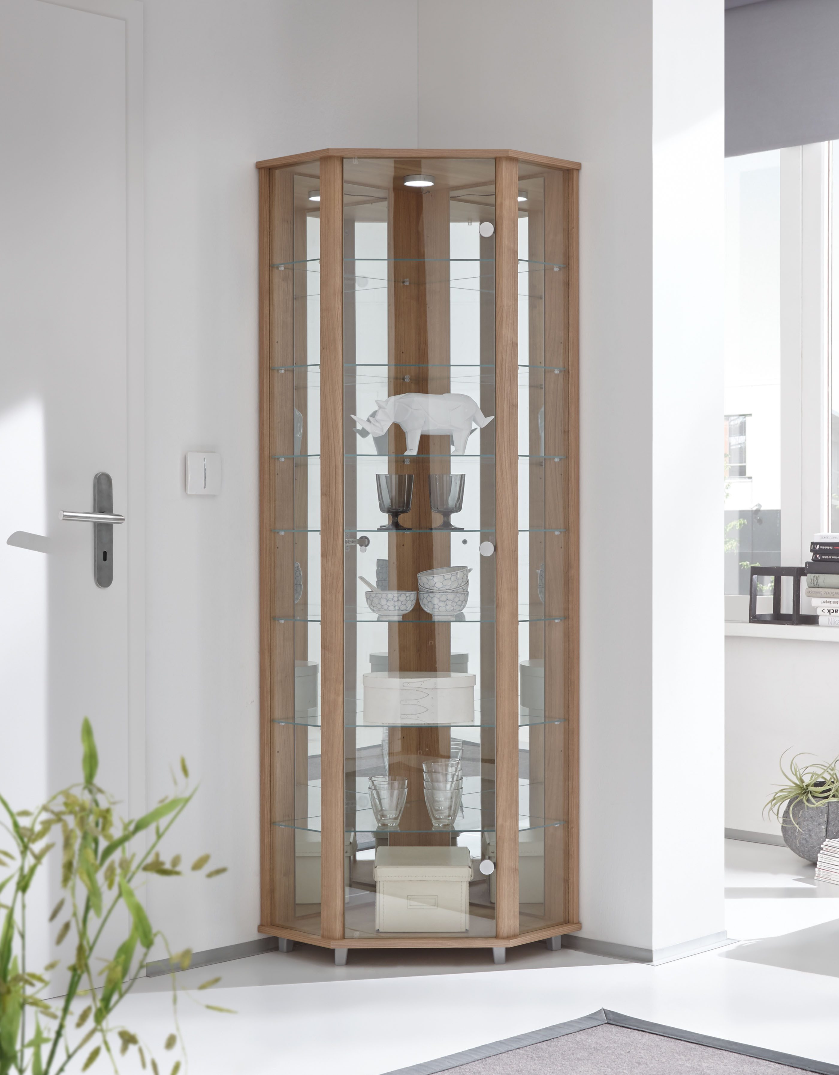 fif möbel Hoekvitrinekast TRIO hoogte ca. 172 cm, incl. verlichting Hoekvitrine/Glasvitrine 1x Glazen deur, perfect voor verzamelaars, verzamelvitrine