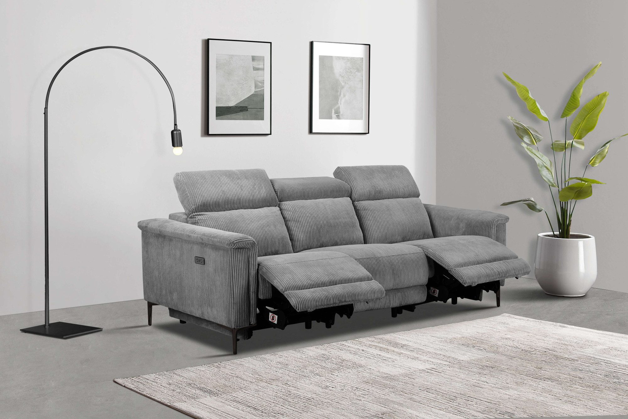 Places of Style 3-zitsbank Lund Cord, met handmatige of elektrische relaxfunctie in 2 zitplaatsen