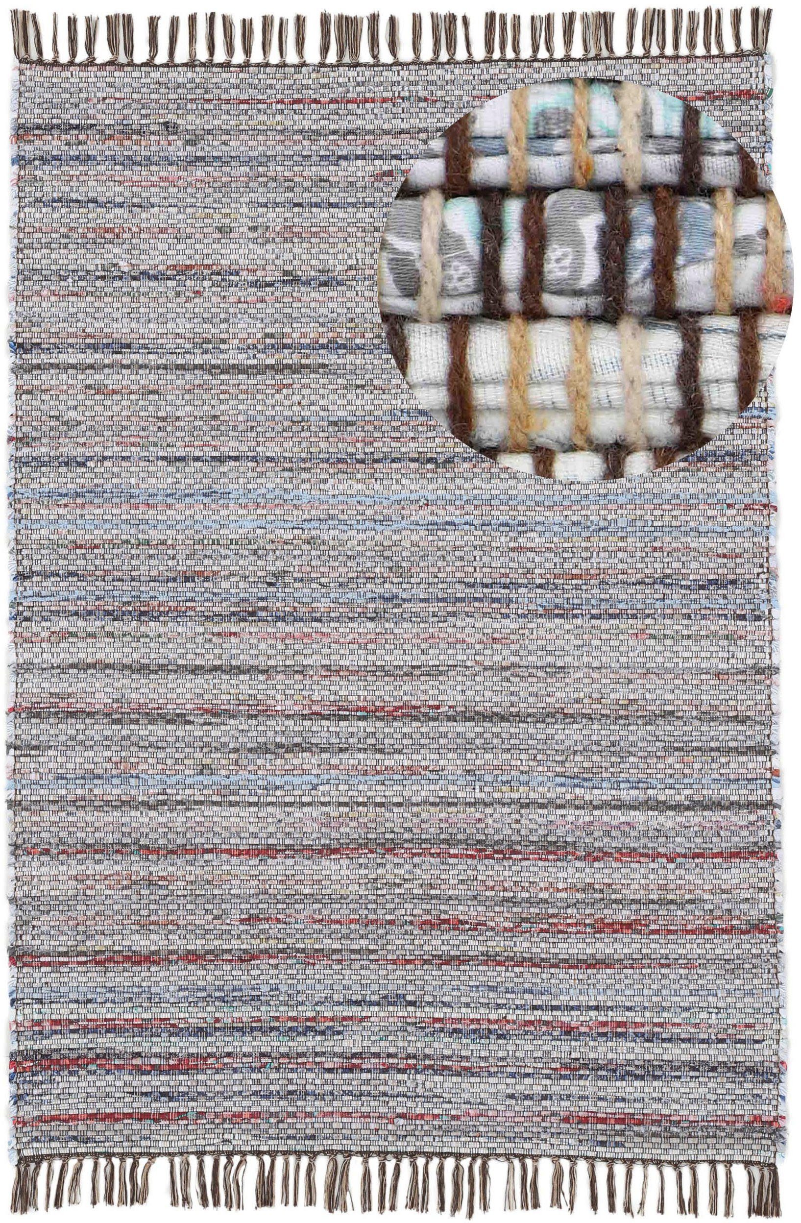 carpetfine Vloerkleed Kelim Chindi, omkeerbaar tapijt handgeweven, patchwork tapijt met franjes, ook verkrijgbaar in loperformaten