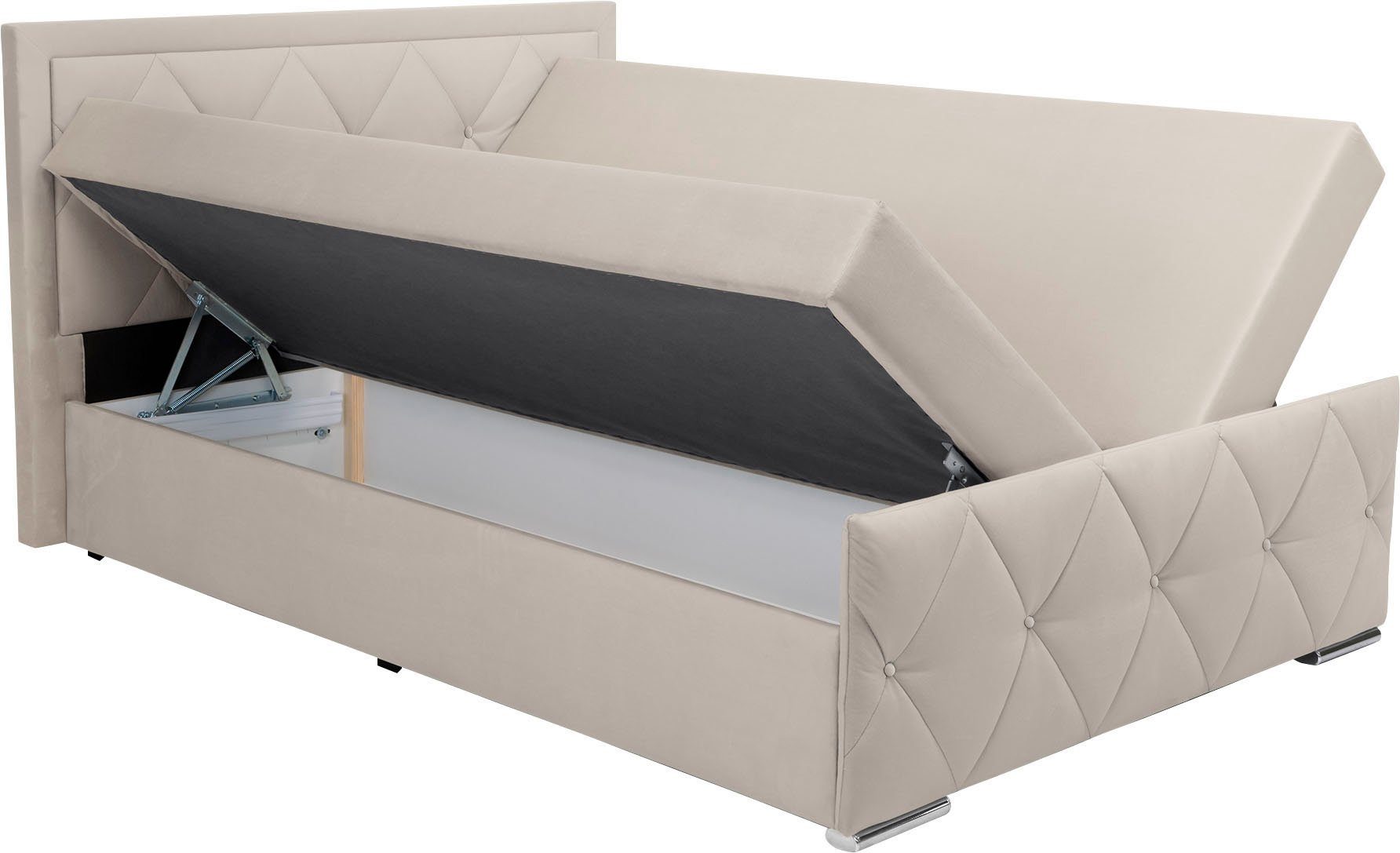 Leonique Boxspring Alfie, bestseller! Inclusief bedlade & topper Optioneel met knoopstiksels of strassstenen, H2, H3 en H4 verkrijgbaar