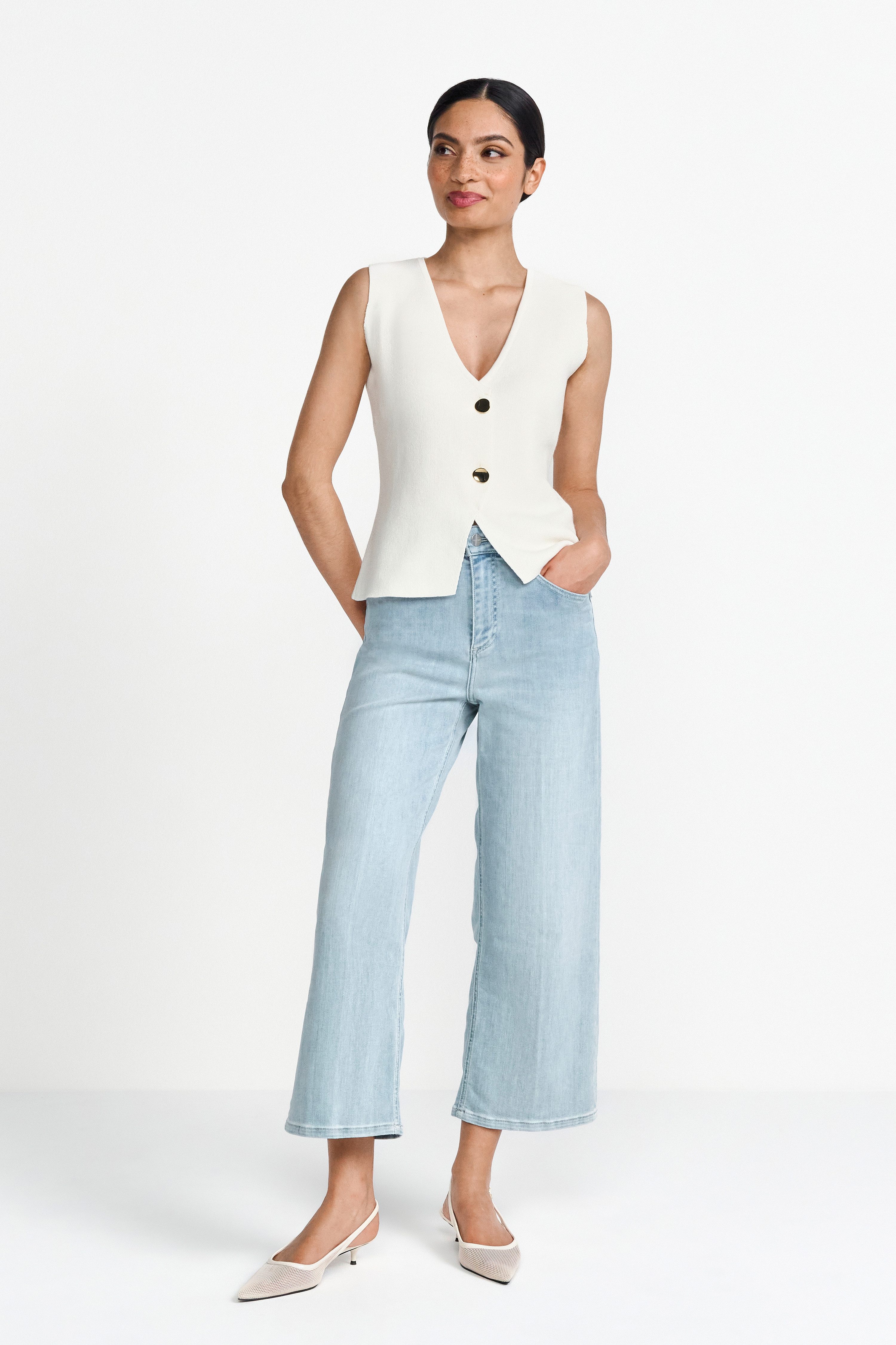 Rich & Royal 7/8 jeans Culotte lichtblauwe satijn denim