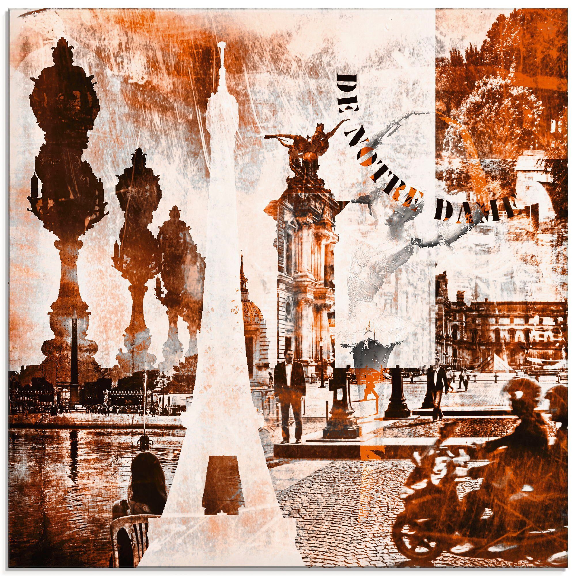 Artland Print op glas Parijs Skyline abstracte collage (1 stuk)