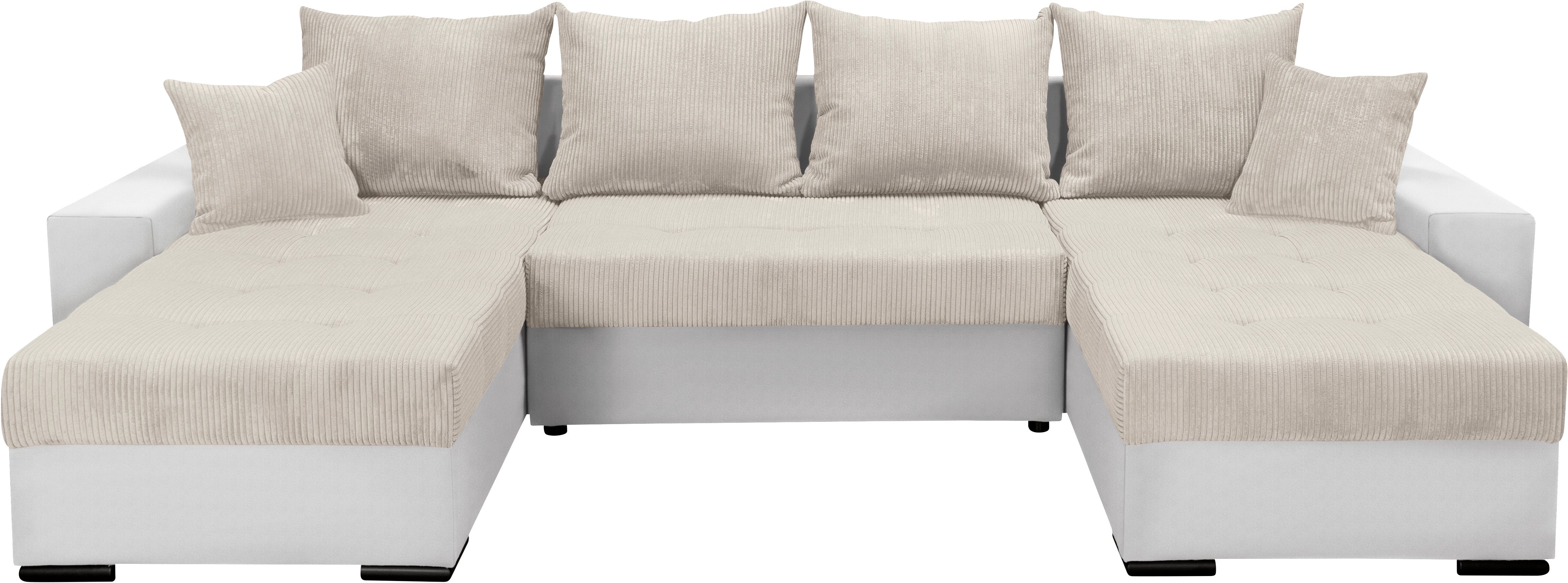 COLLECTION AB Zithoek XL-Josy U-vorm, breedte 313 cm, cord-/mix incl. bedfunctie, bedlade, met 4 gelijk grote rugkussens