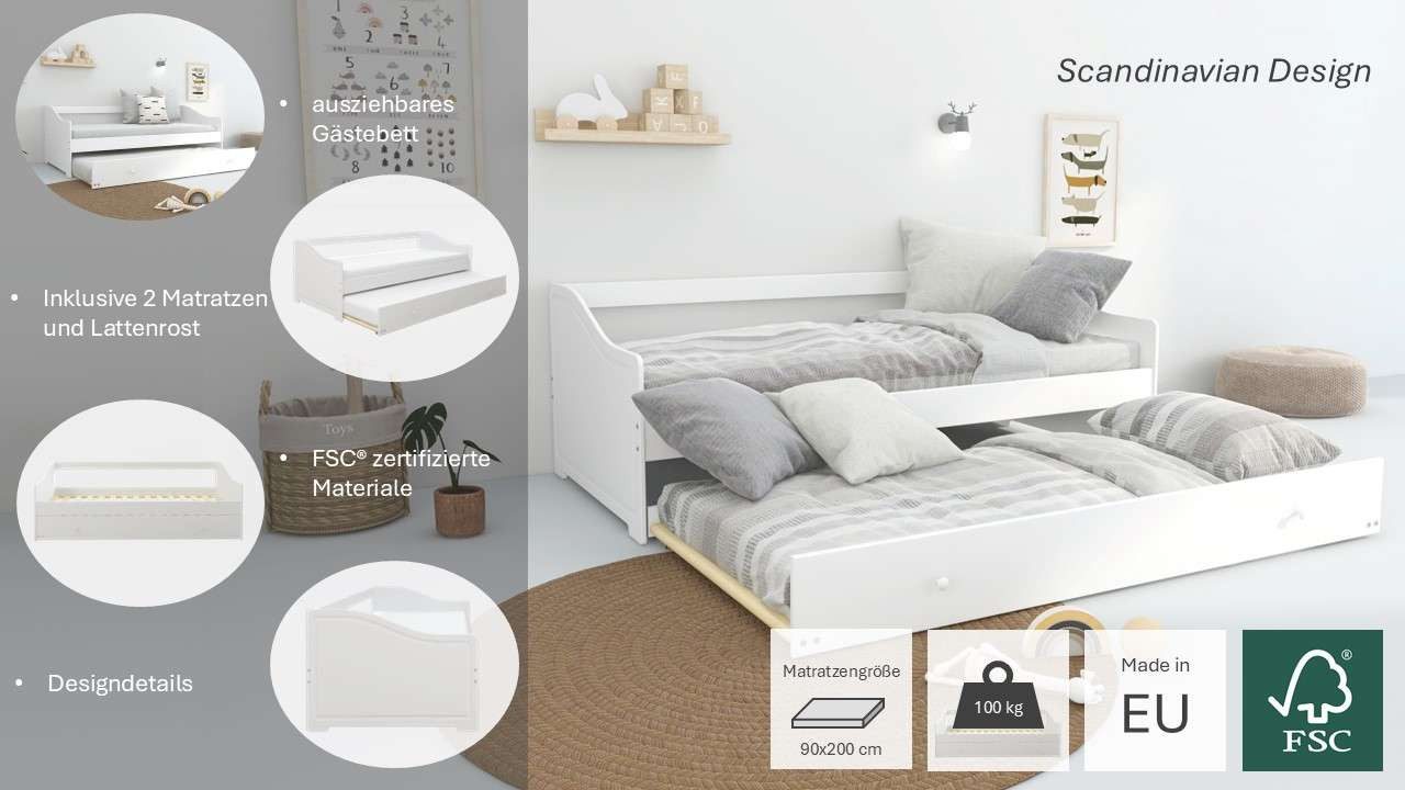 Home affaire Slaapbank Arlo, inclusief 2 matrassen + lattenbodems, jeugdbed, logeerbed (set, 5-delig)