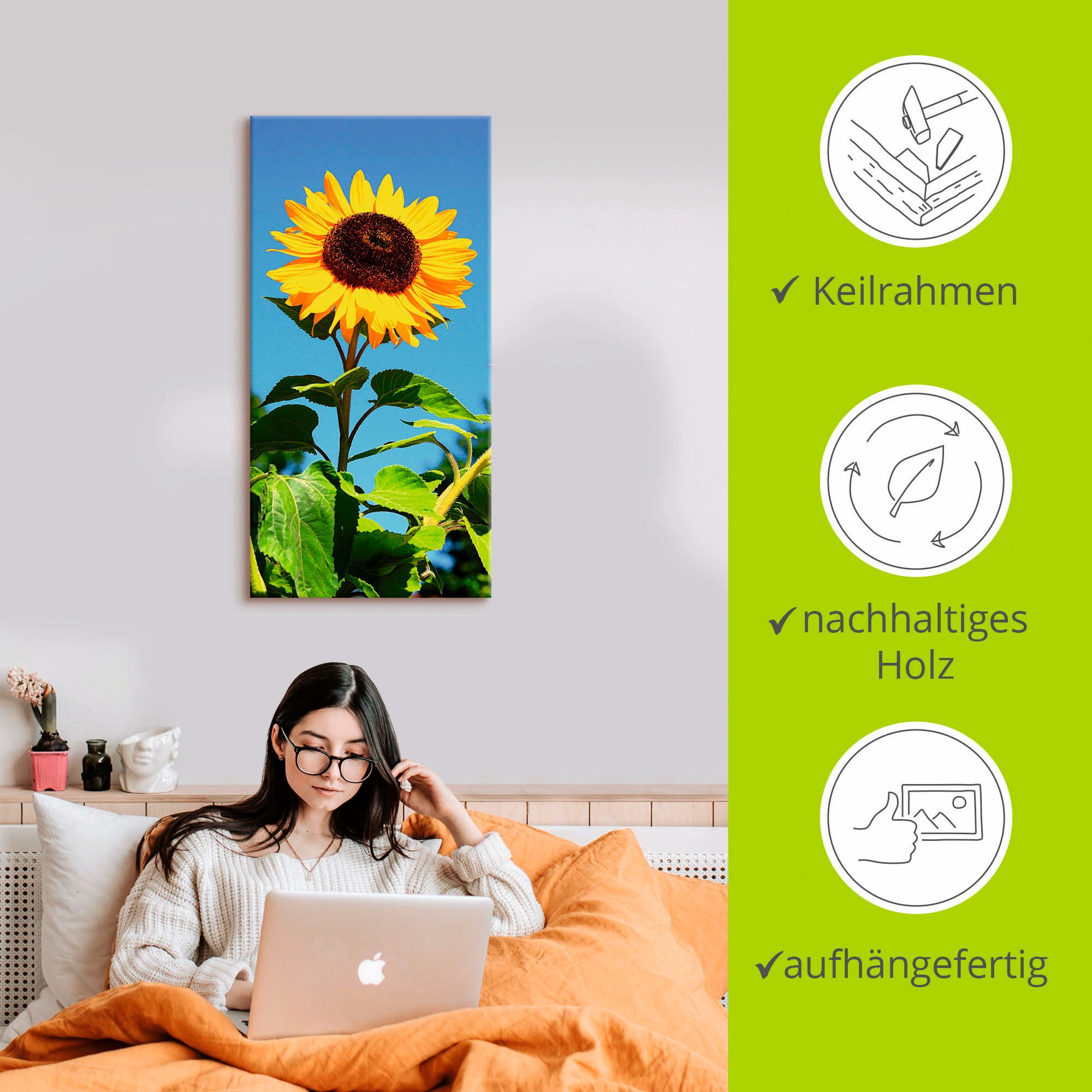 Artland Artprint Zonnebloem als artprint van aluminium, artprint voor buiten, artprint op linnen, poster in verschillende maten. maten