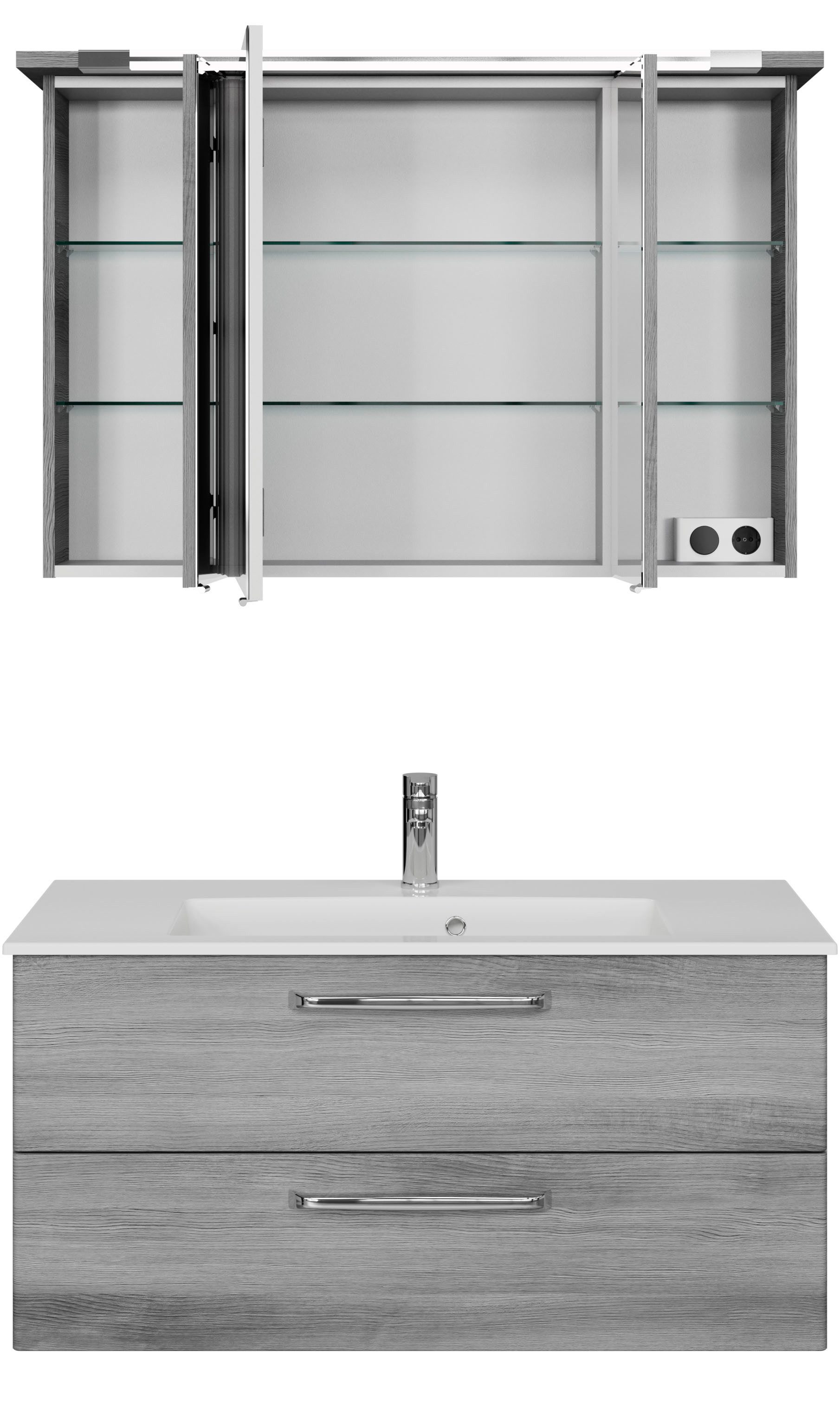 Saphir Badmeubelset Trentino 2-delig mineralen marmer wasbak, spiegelkast met LED-profiel (3 stuks)
