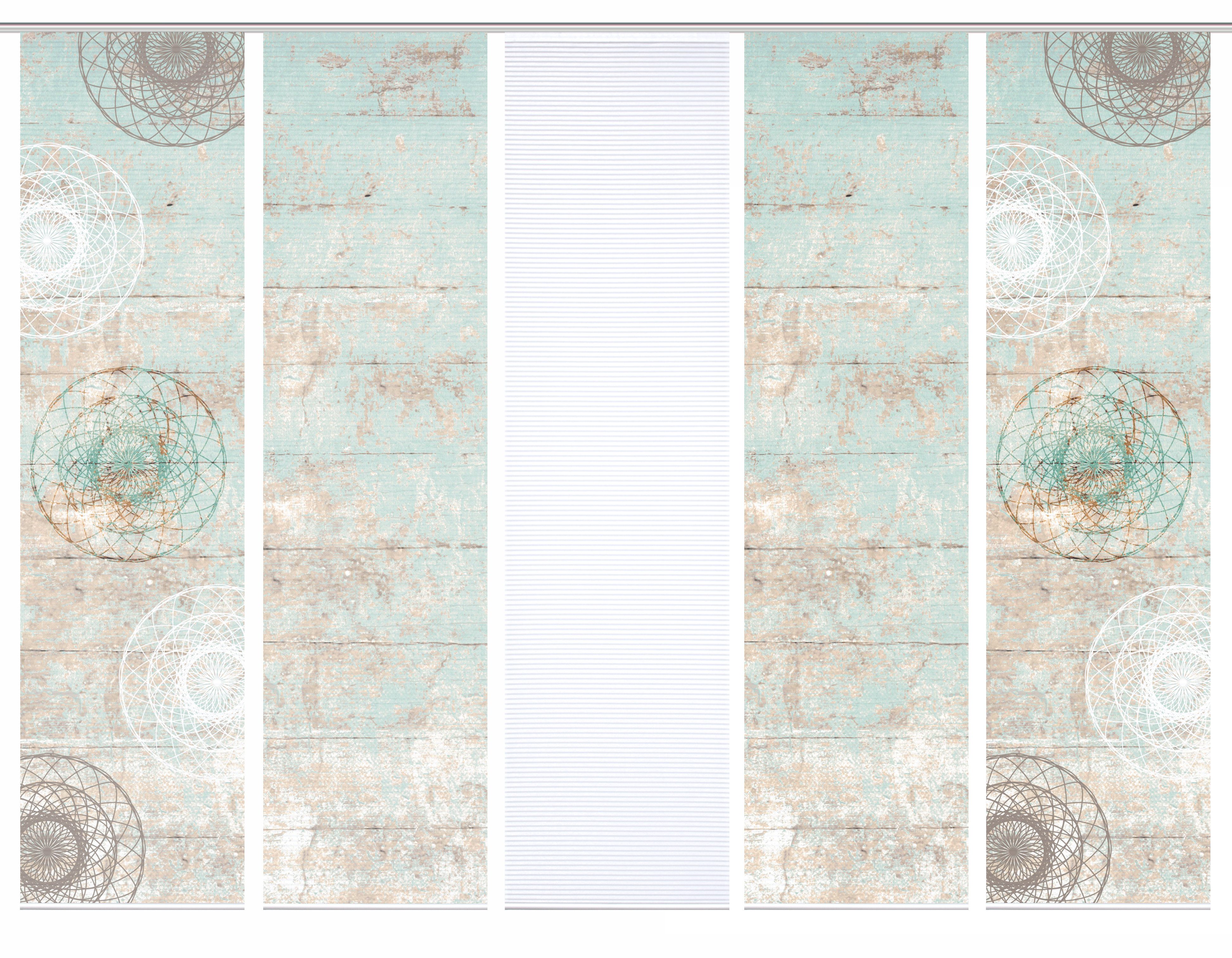 HOME in green Paneelgordijn MANDRIGA SET DIGITALE PRINT, BAMBOELOOK GERECYCLED (5 stuks)