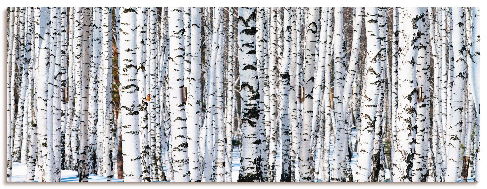Artland Sleutelbord Winter berkenbos winter sereniteit van hout met 4 sleutelhaakjes – sleutelbord, sleutelborden, sleutelhouder, sleutelhanger voor de hal – stijl: modern