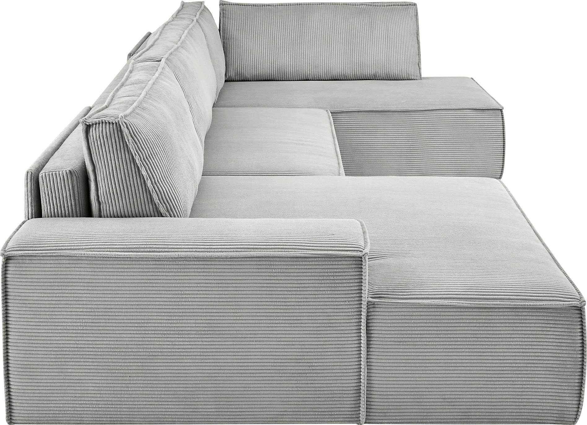 Home affaire Zithoek SHERWOOD 329 cm, U-vorm, slaapbank, Slaapfunctie met bedkist (194x139 cm), cord, vintage, fluweel