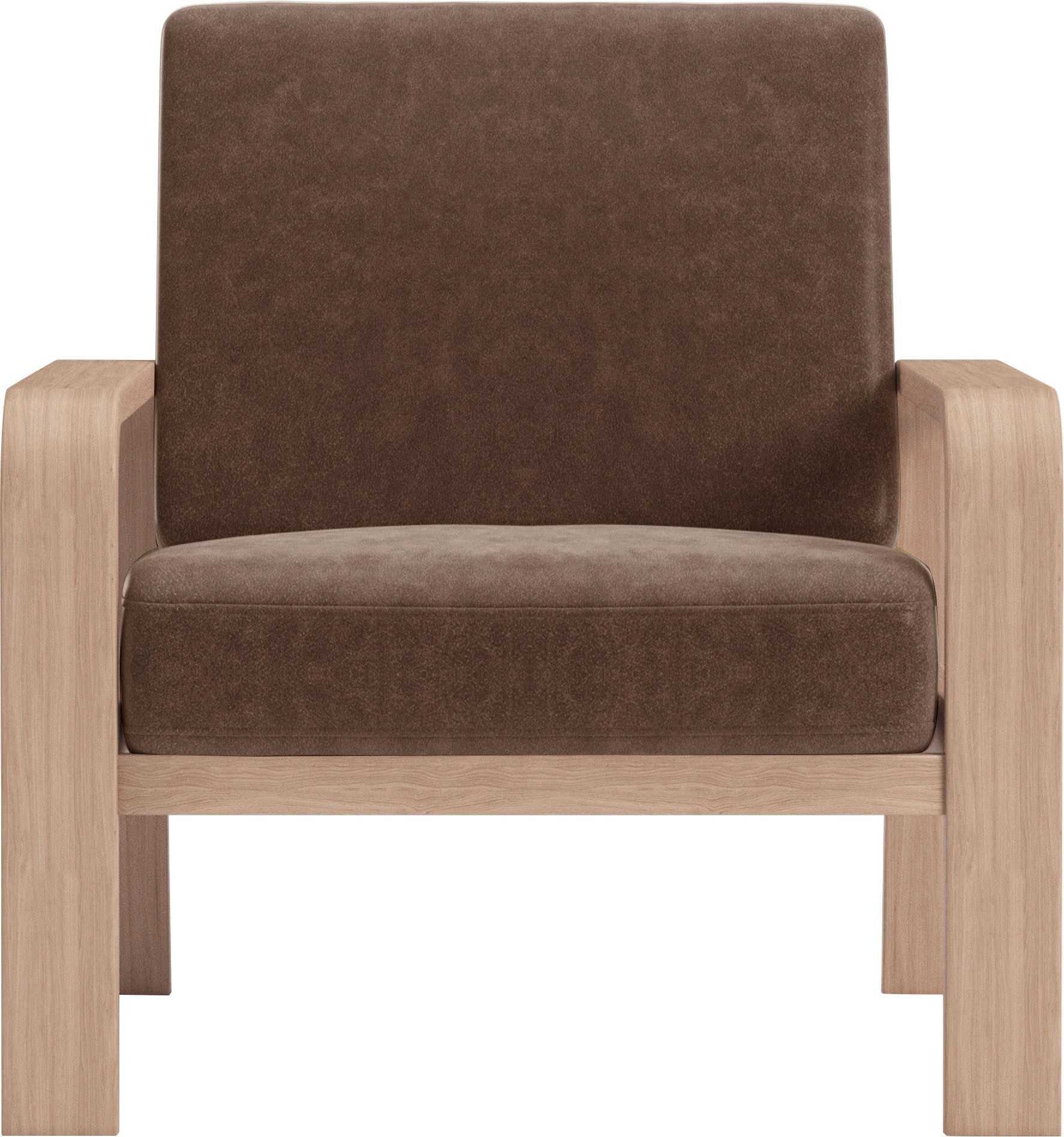 sit&more Fauteuil Kolding Armleuningen van natuurlijk beukenhout, verschillende bekledingen en kleuren fauteuils maat Microvezel vintage bruin